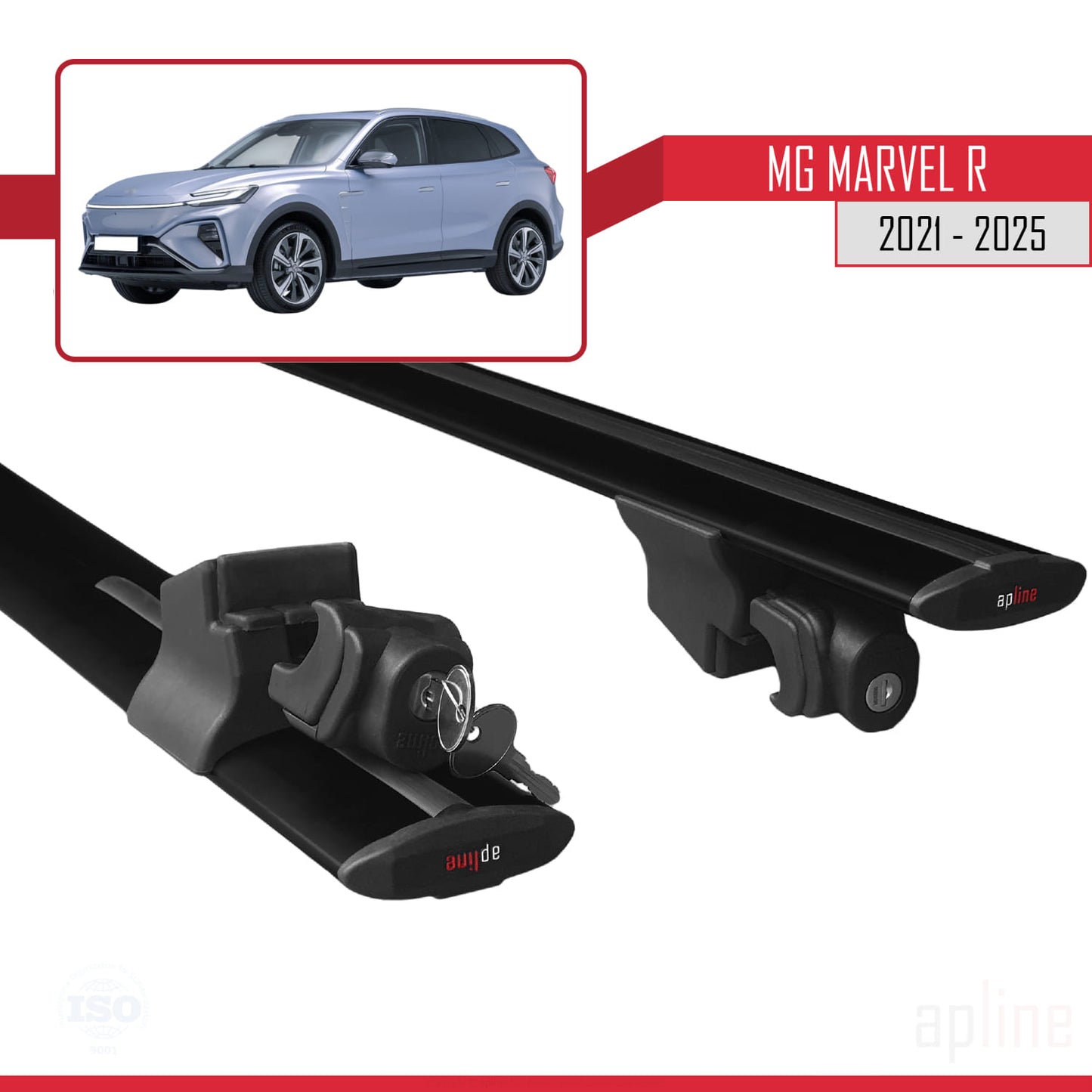 Compatible with MG Marvel R 2021-2025 HOOK Model Car Roof Rack Cross Bar Black Aluminium 2 Bars