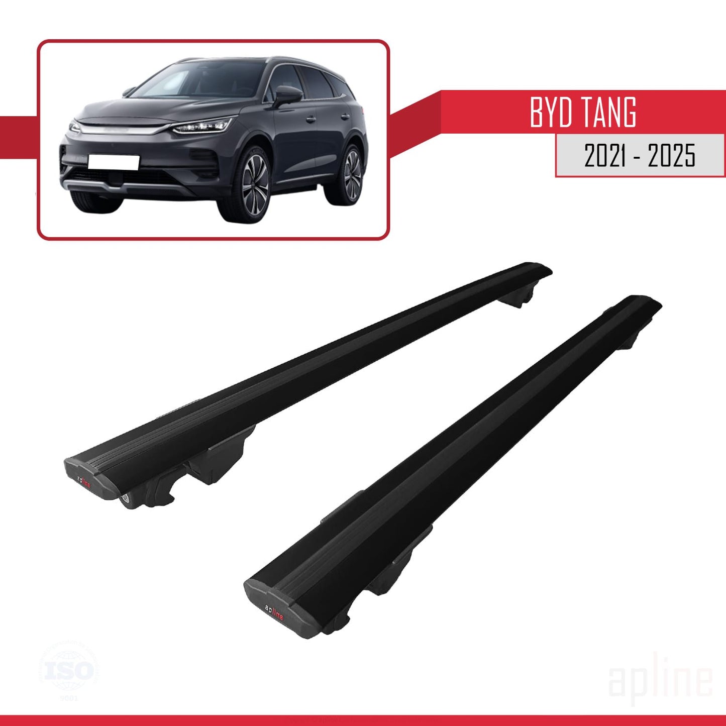 Compatible with BYD Tang 2021-2025 HOOK Model Car Roof Rack Cross Bar Black Aluminium 2 Bars