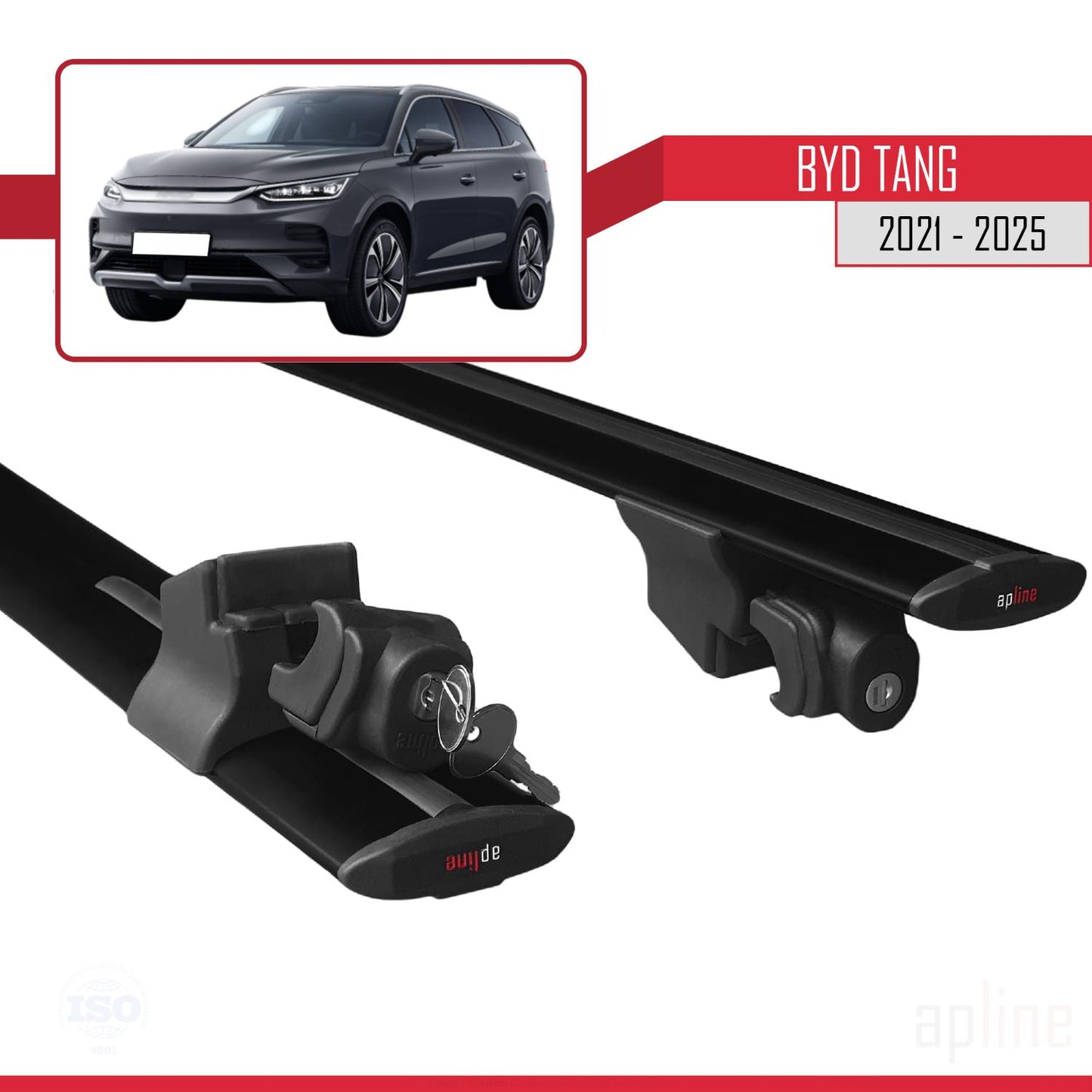 Compatible with BYD Tang 2021-2025 HOOK Model Car Roof Rack Cross Bar Black Aluminium 2 Bars