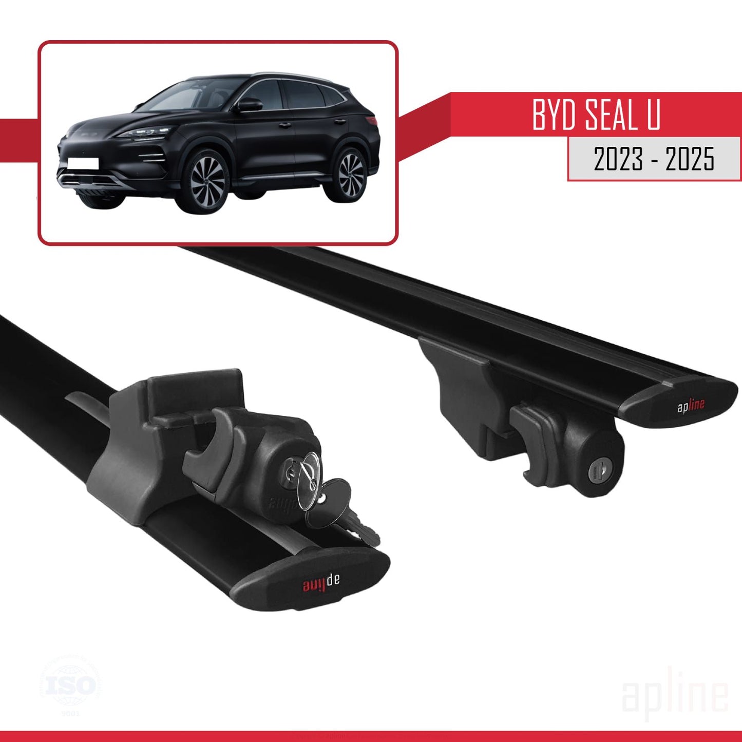 Compatible with BYD Seal U 2023-2025 HOOK Model Car Roof Rack Cross Bar Black Aluminium 2 Bars