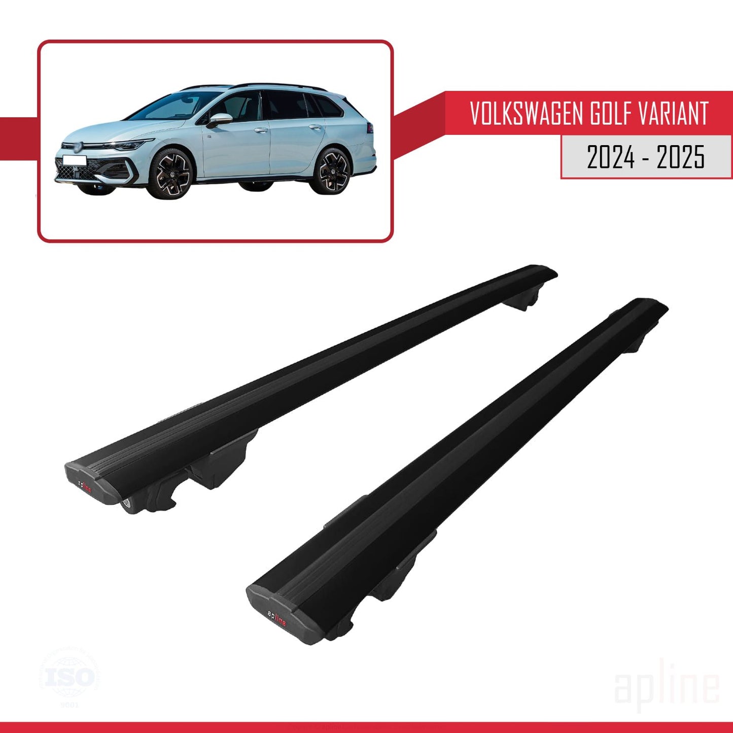 Compatible with Volkswagen Golf Variant 2024-2025 HOOK Model Car Roof Rack Cross Bar Black Aluminium 2 Bars