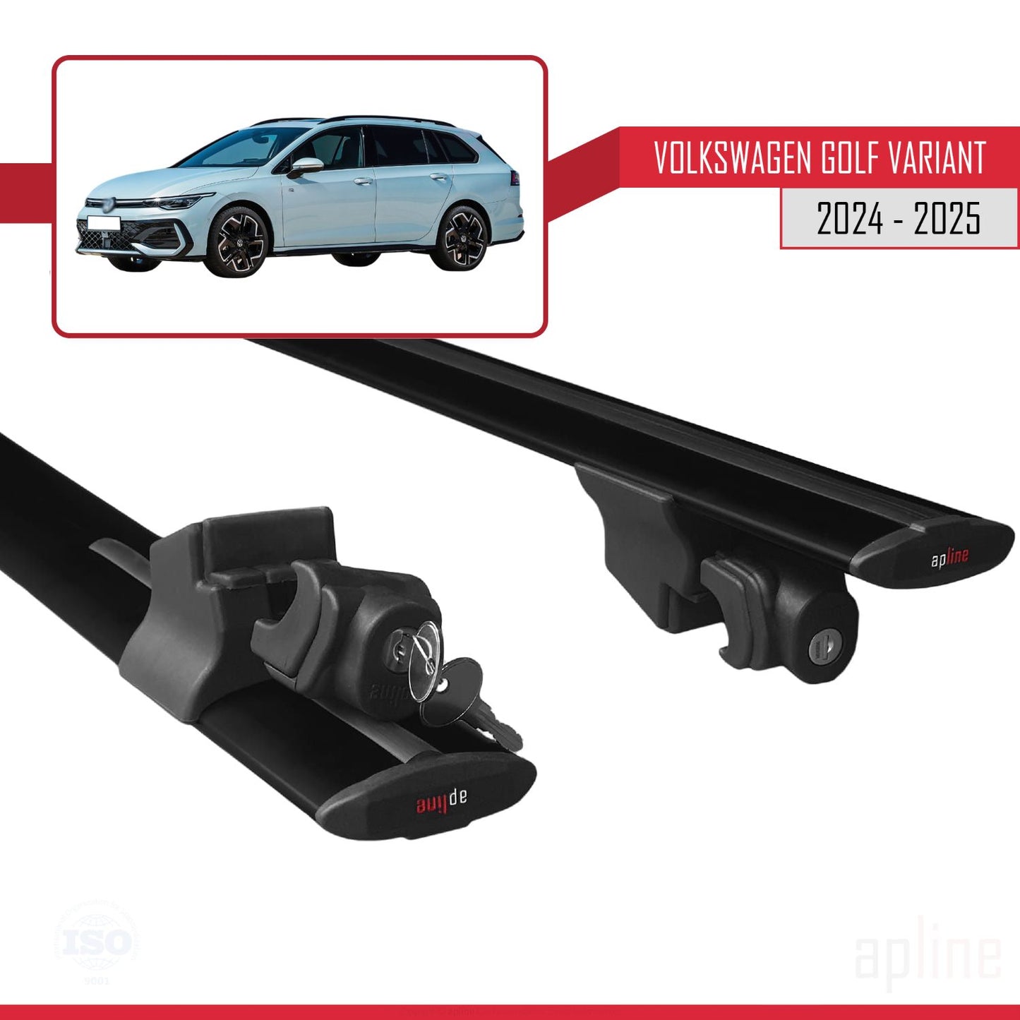 Compatible with Volkswagen Golf Variant 2024-2025 HOOK Model Car Roof Rack Cross Bar Black Aluminium 2 Bars