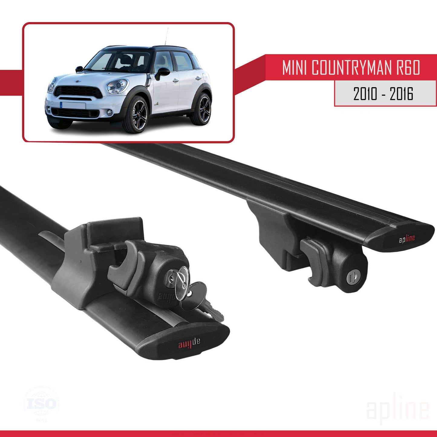 Compatible with Mini Countryman (R60) 2010-2016 HOOK Model Car Roof Rack Cross Bar Black Aluminium 2 Bars