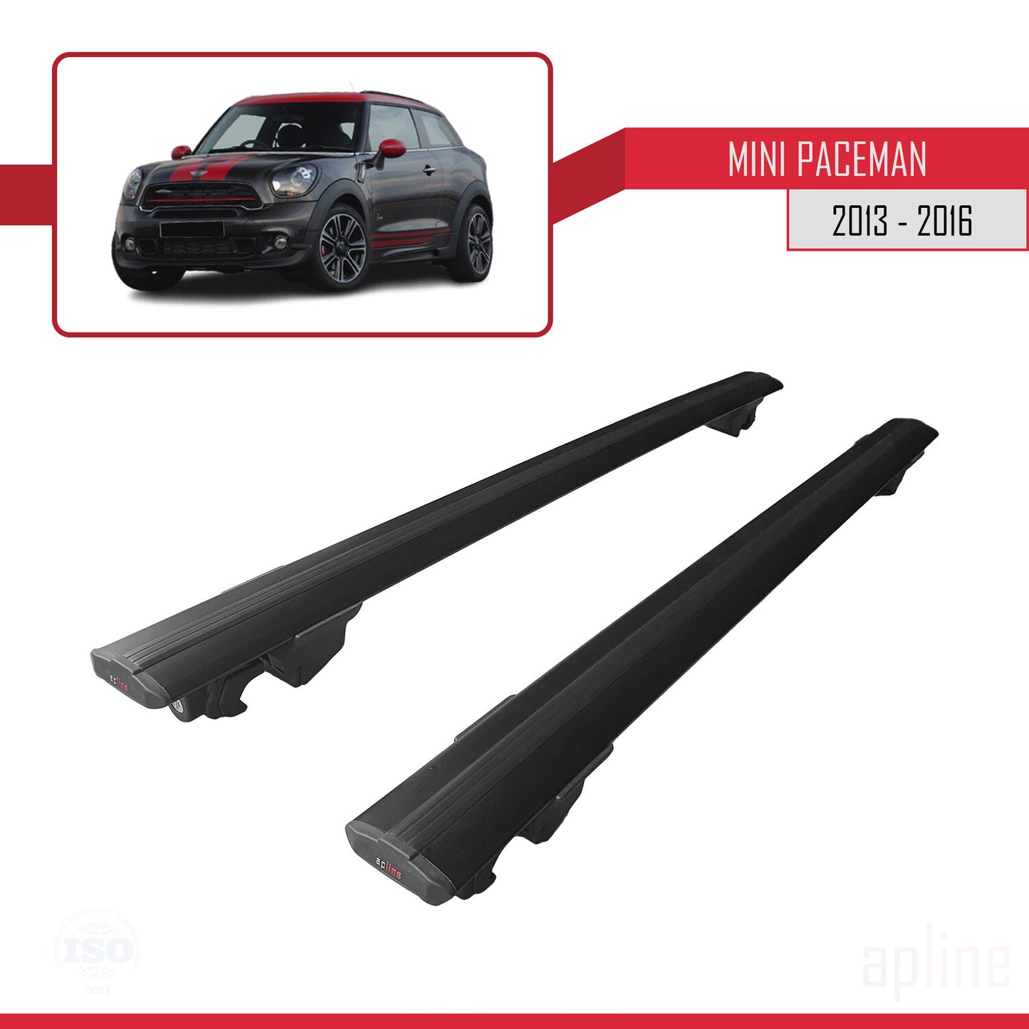 Compatible with Mini Paceman (R61) 2013-2016 HOOK Model Car Roof Rack Cross Bar Black Aluminium 2 Bars