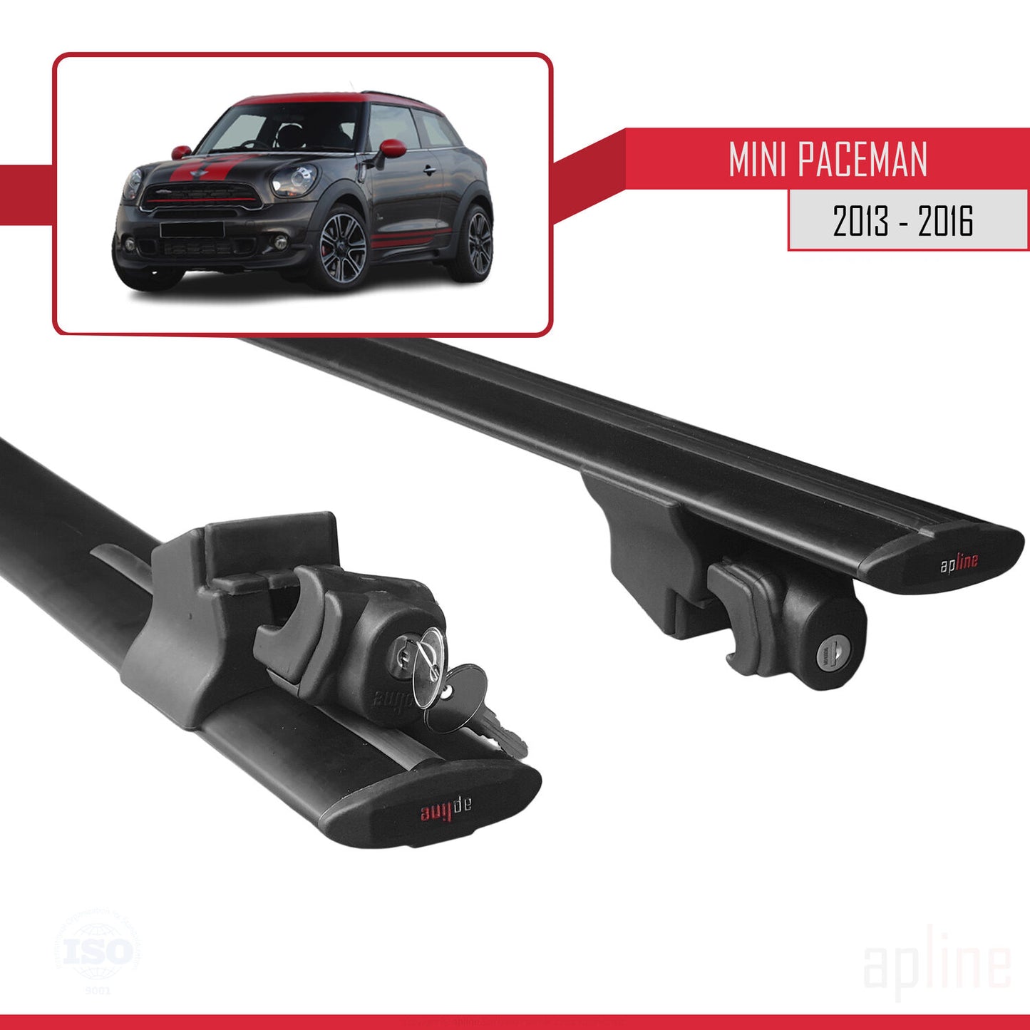 Compatible with Mini Paceman (R61) 2013-2016 HOOK Model Car Roof Rack Cross Bar Black Aluminium 2 Bars