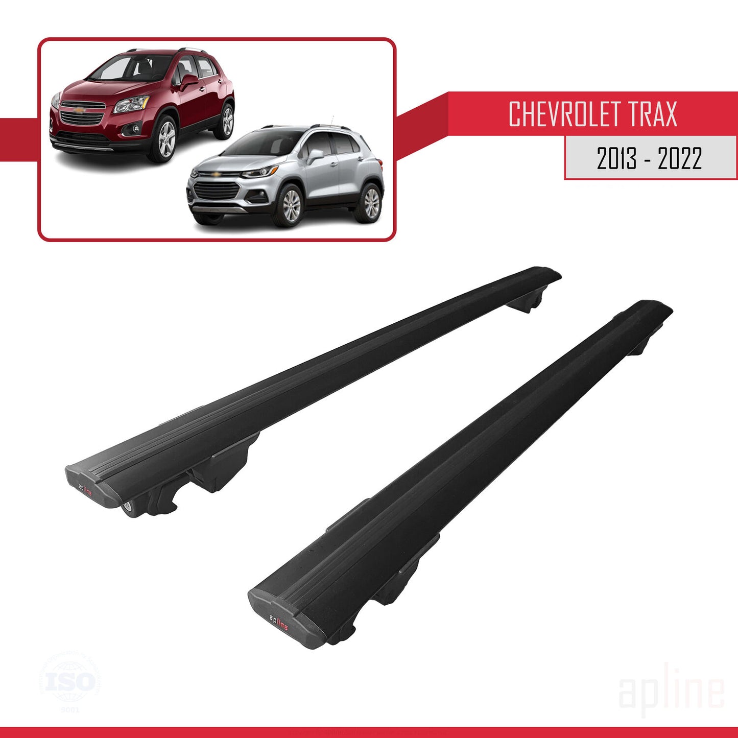Compatible with Chevrolet Trax (U200) 2013-2022 HOOK Model Car Roof Rack Cross Bar Black Aluminium 2 Bars