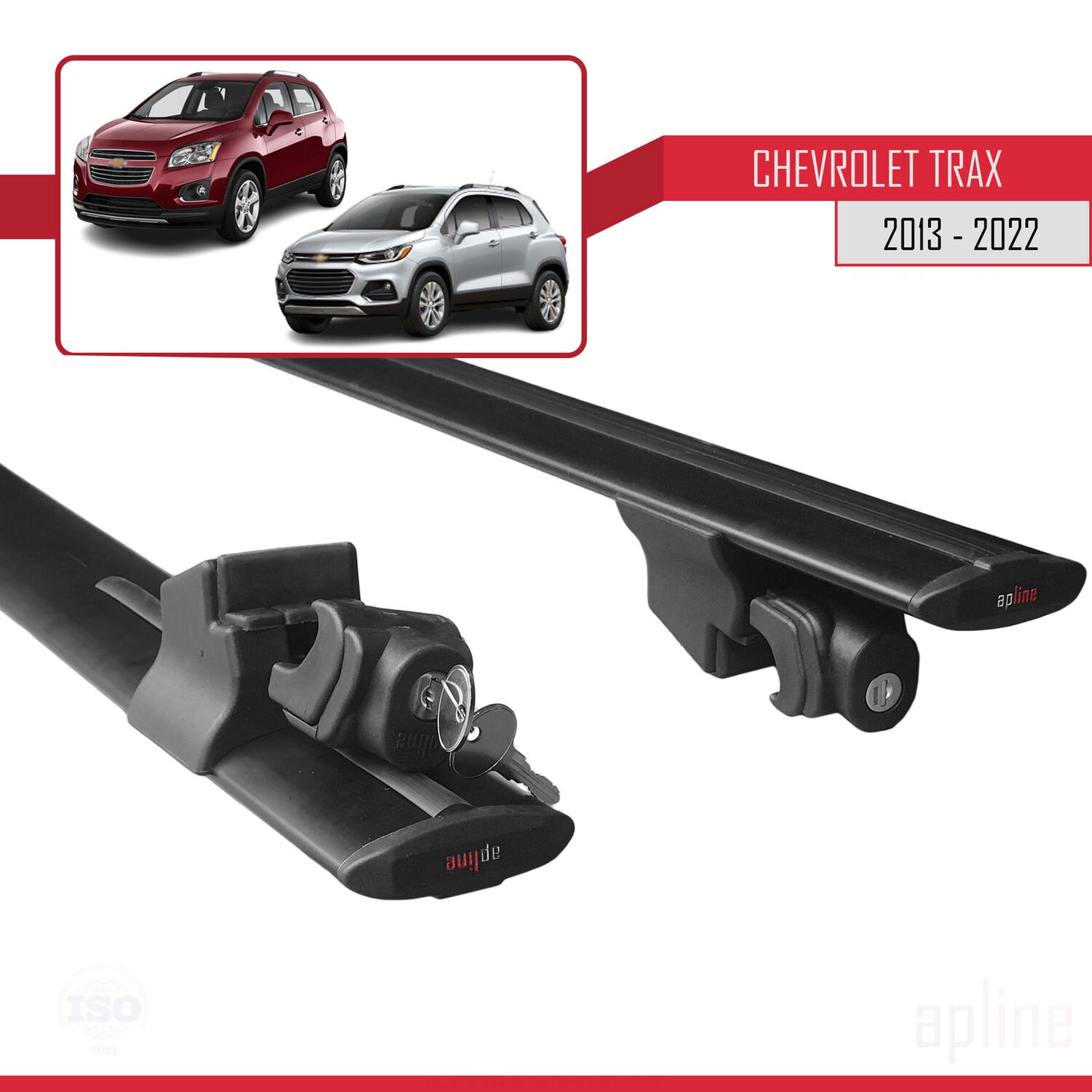 Compatible with Chevrolet Trax (U200) 2013-2022 HOOK Model Car Roof Rack Cross Bar Black Aluminium 2 Bars