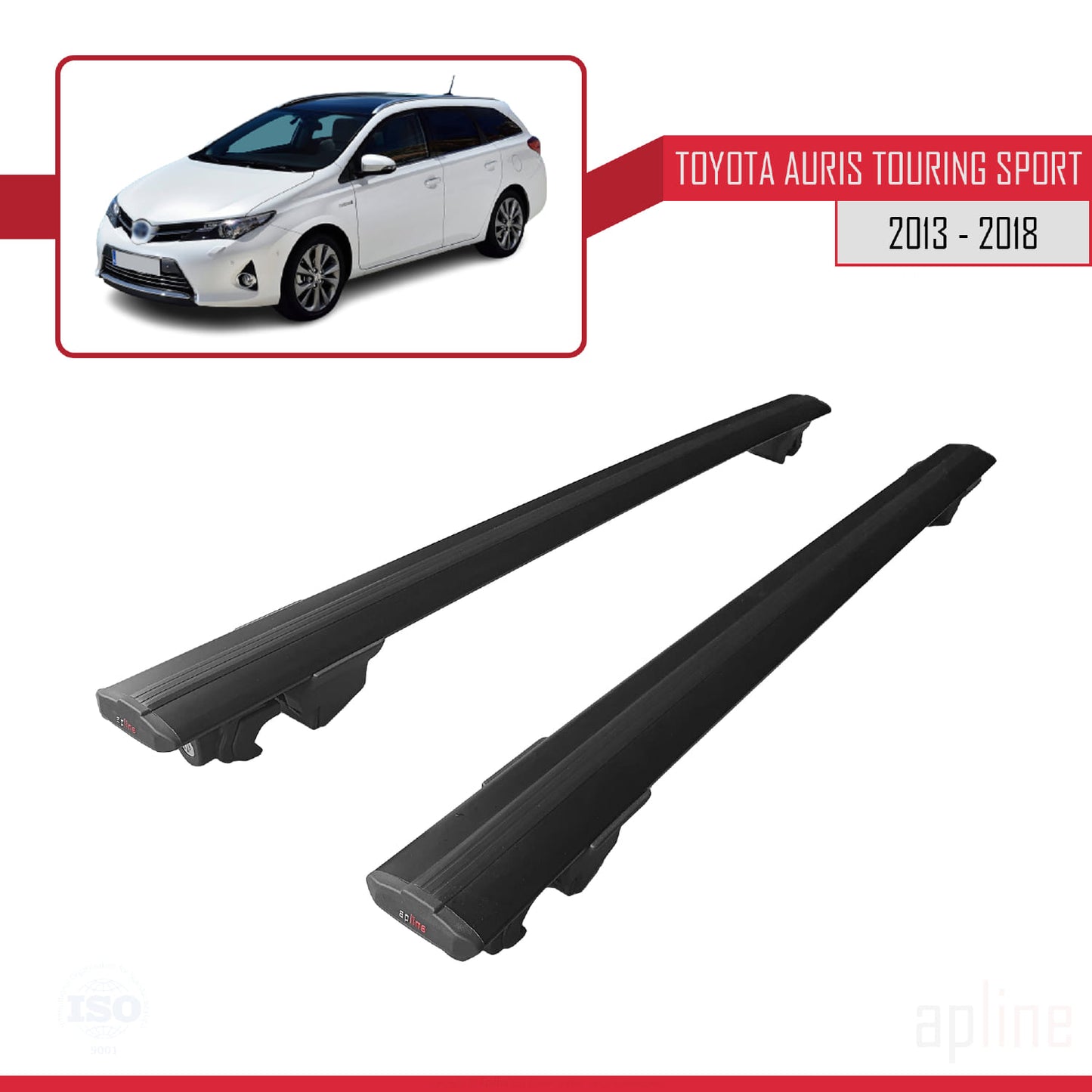 Compatible with Toyota Auris 2 (E180) Touring Sports 2013-2018 HOOK Model Car Roof Rack Cross Bar Black Aluminium 2 Bars