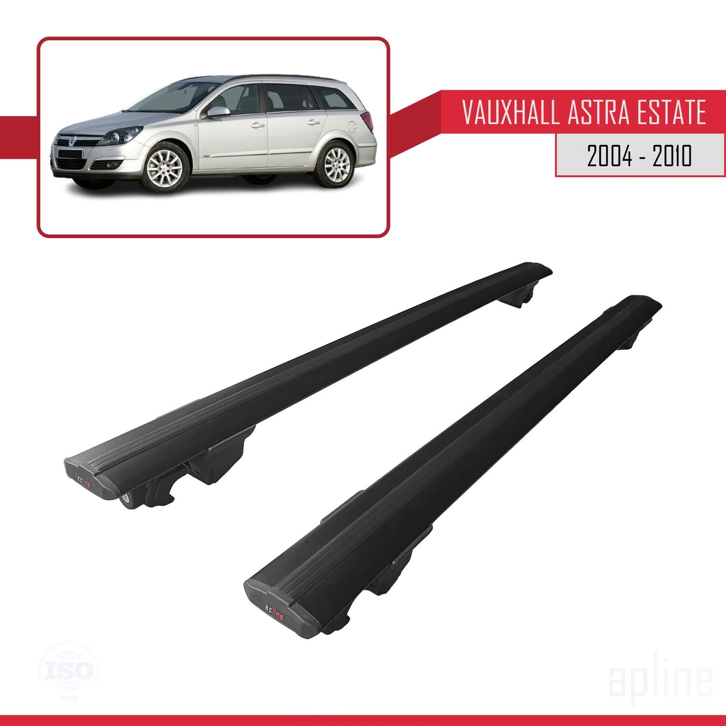 Compatible with Vauxhall Astra H (A04) SW 2004-2010 HOOK Model Car Roof Rack Cross Bar Black Aluminium 2 Bars
