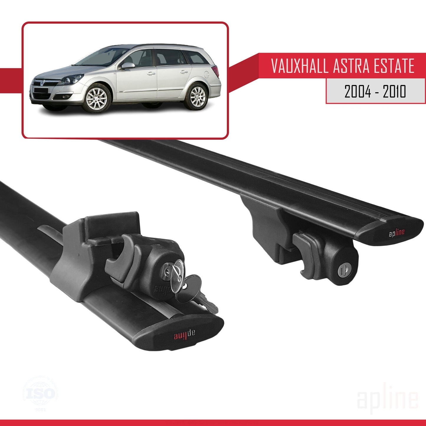 Compatible with Vauxhall Astra H (A04) SW 2004-2010 HOOK Model Car Roof Rack Cross Bar Black Aluminium 2 Bars