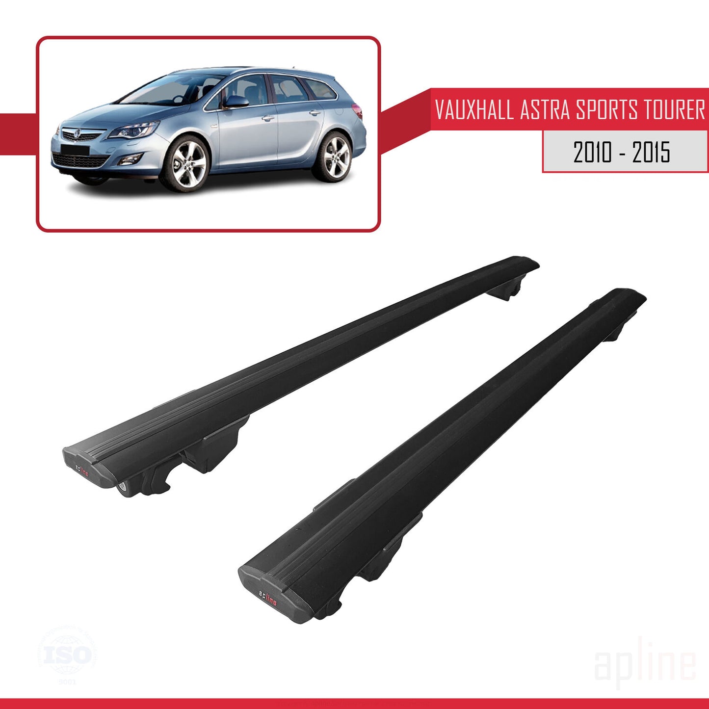 Compatible with Vauxhall Astra J (P09) ST 2010-2015 HOOK Model Car Roof Rack Cross Bar Black Aluminium 2 Bars