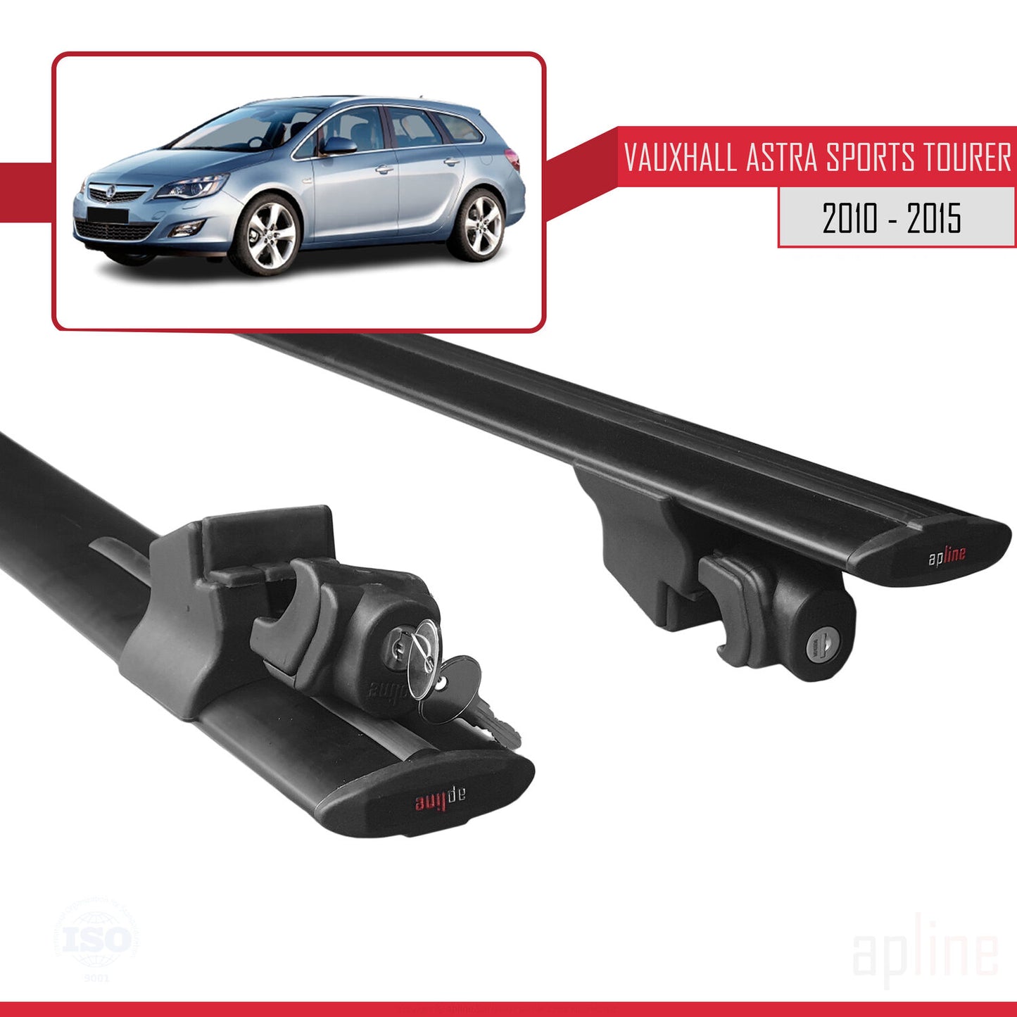 Compatible with Vauxhall Astra J (P09) ST 2010-2015 HOOK Model Car Roof Rack Cross Bar Black Aluminium 2 Bars