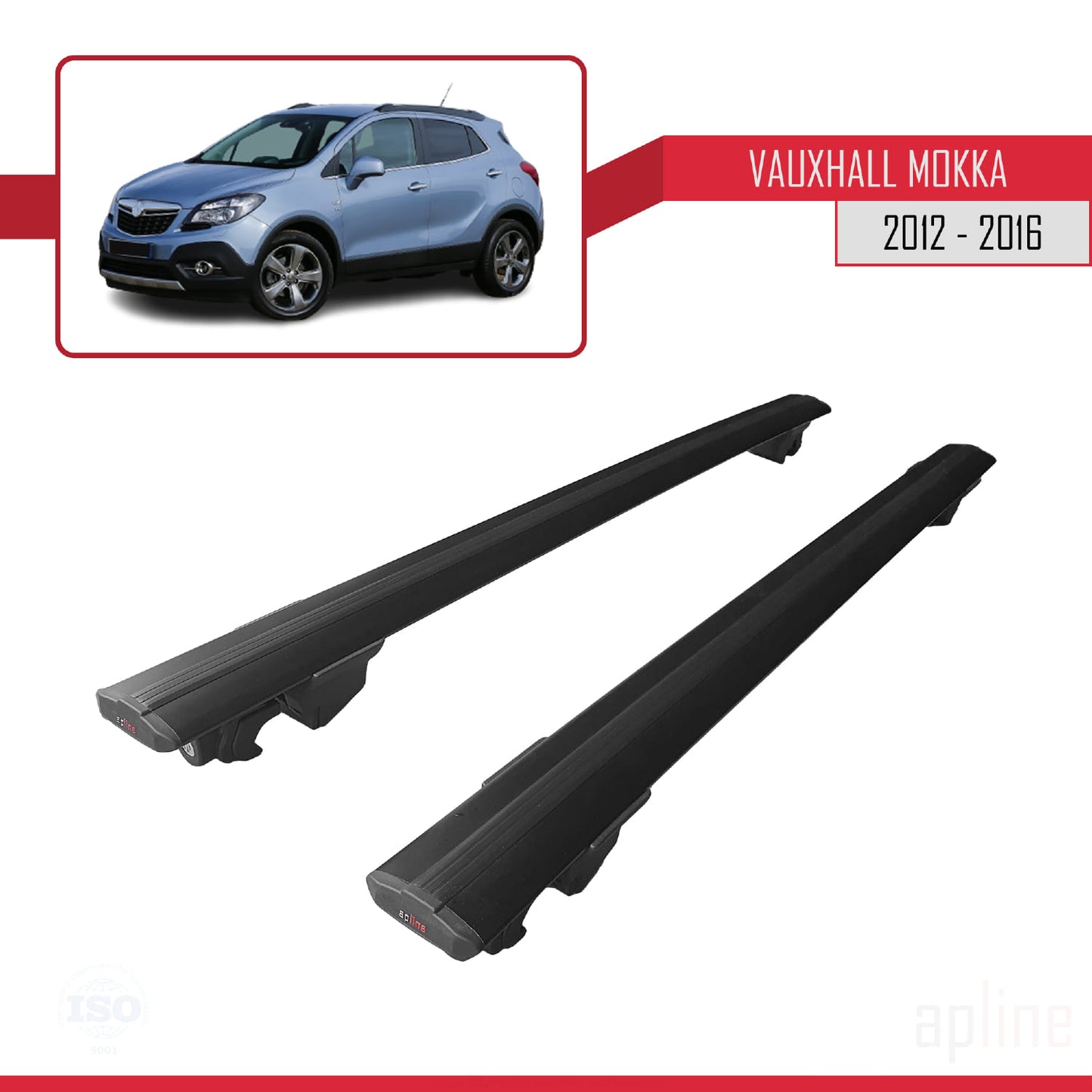 Compatible with Vauxhall Mokka A (J13) 2012-2016 HOOK Model Car Roof Rack Cross Bar Black Aluminium 2 Bars