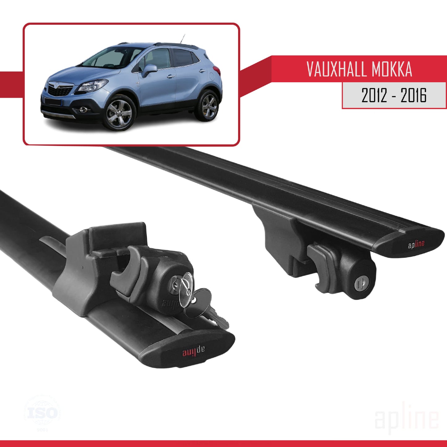 Compatible with Vauxhall Mokka A (J13) 2012-2016 HOOK Model Car Roof Rack Cross Bar Black Aluminium 2 Bars