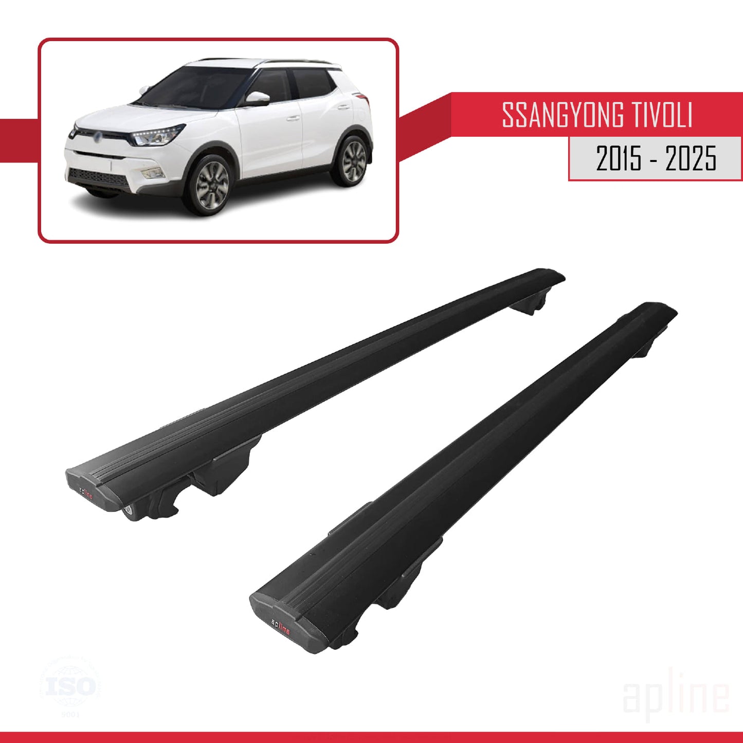 Compatible with Ssangyong Tivoli 2015-2025 HOOK Model Car Roof Rack Cross Bar Black Aluminium 2 Bars