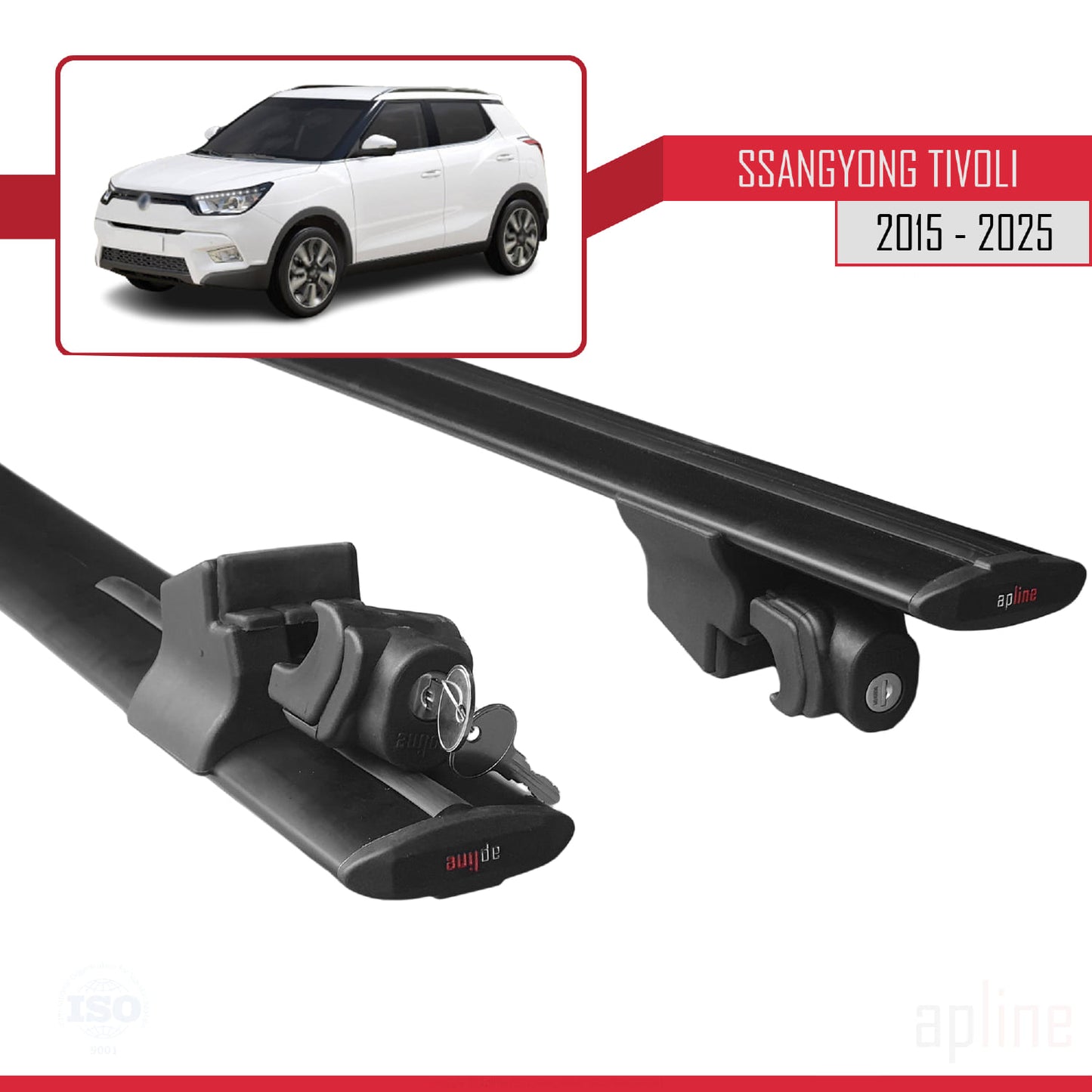 Compatible with Ssangyong Tivoli 2015-2025 HOOK Model Car Roof Rack Cross Bar Black Aluminium 2 Bars