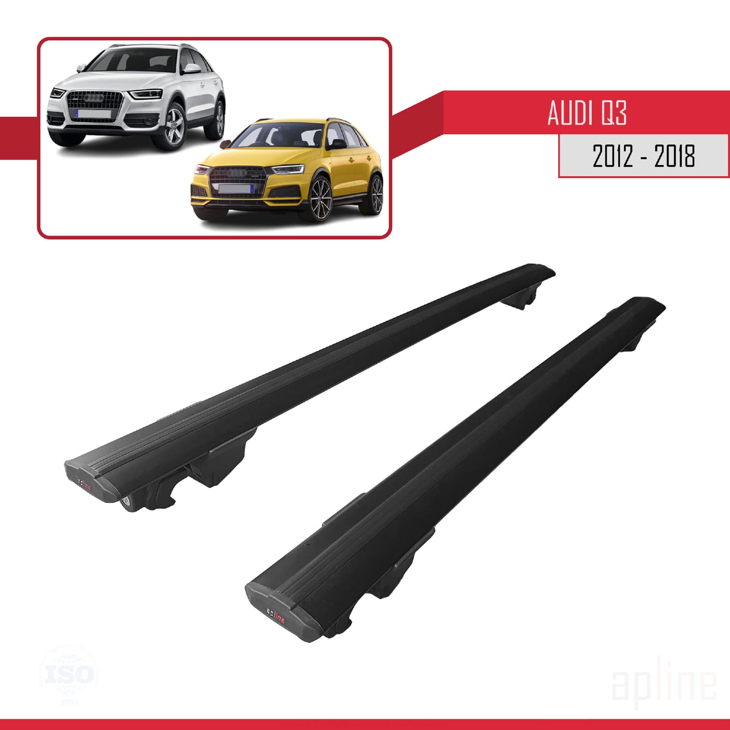 Compatible with Audi Q3 (8U) 2012-2018 HOOK Model Car Roof Rack Cross Bar Black Aluminium 2 Bars