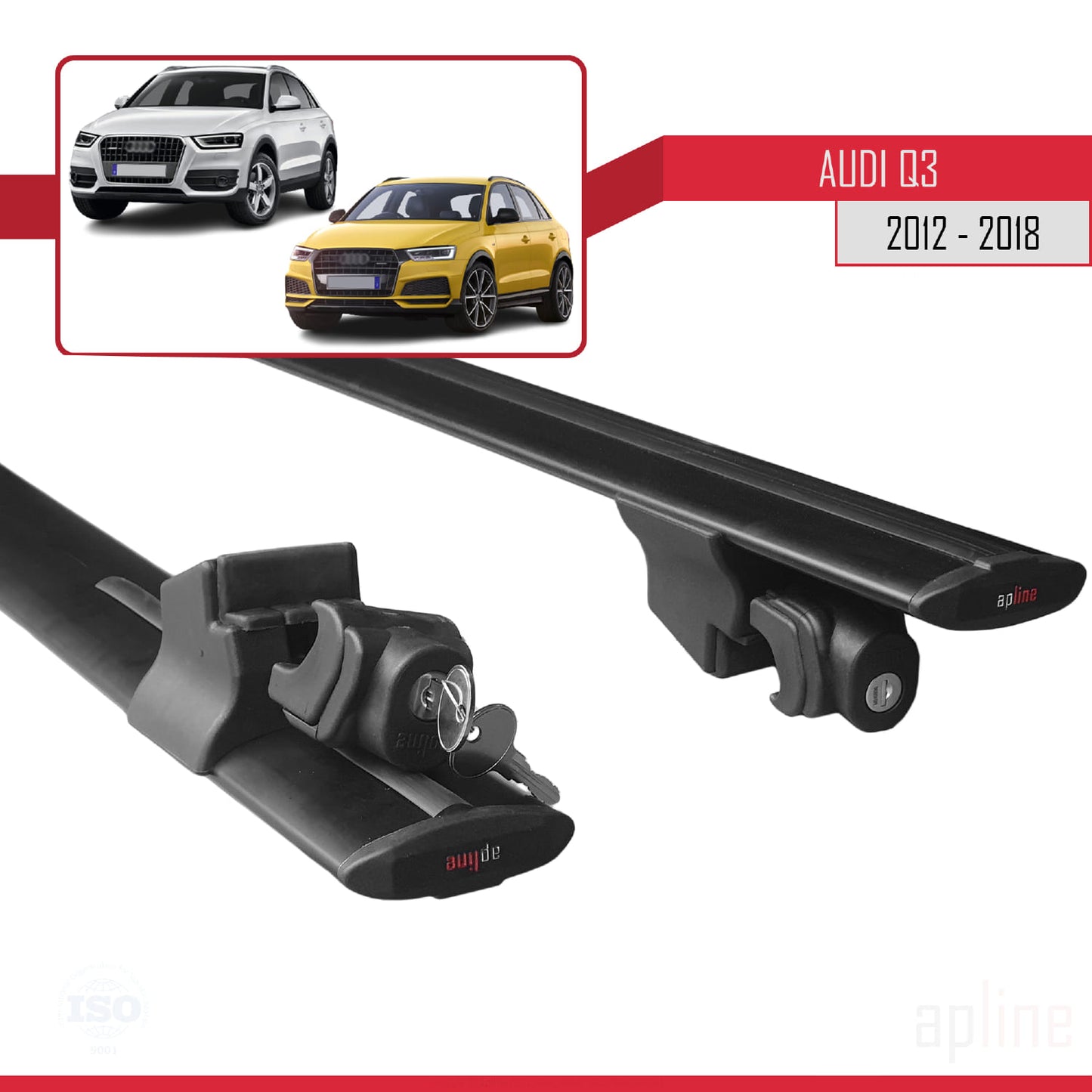 Compatible with Audi Q3 (8U) 2012-2018 HOOK Model Car Roof Rack Cross Bar Black Aluminium 2 Bars