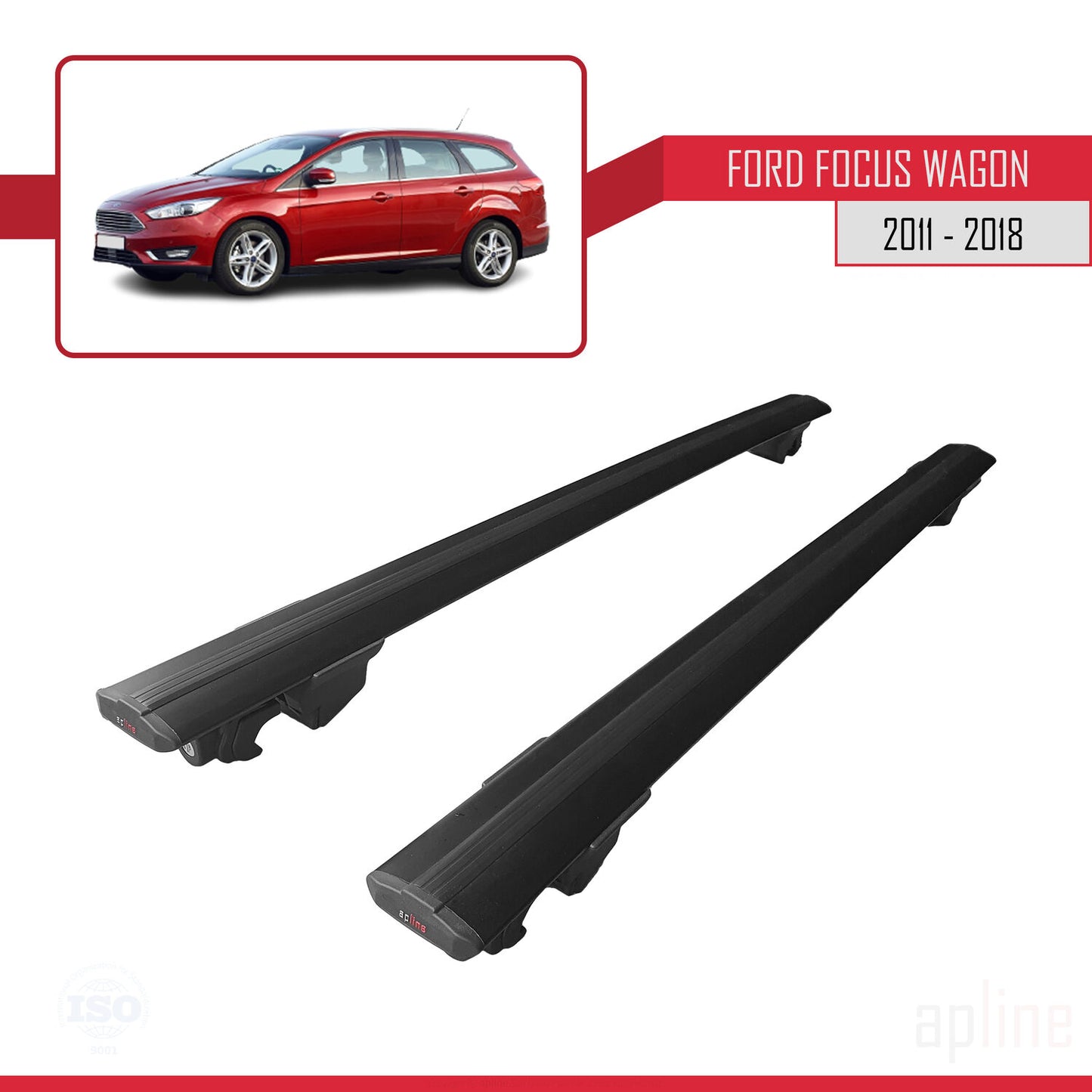 Compatible with Ford Focus 3 (C346) SW 2011-2018 HOOK Model Car Roof Rack Cross Bar Black Aluminium 2 Bars