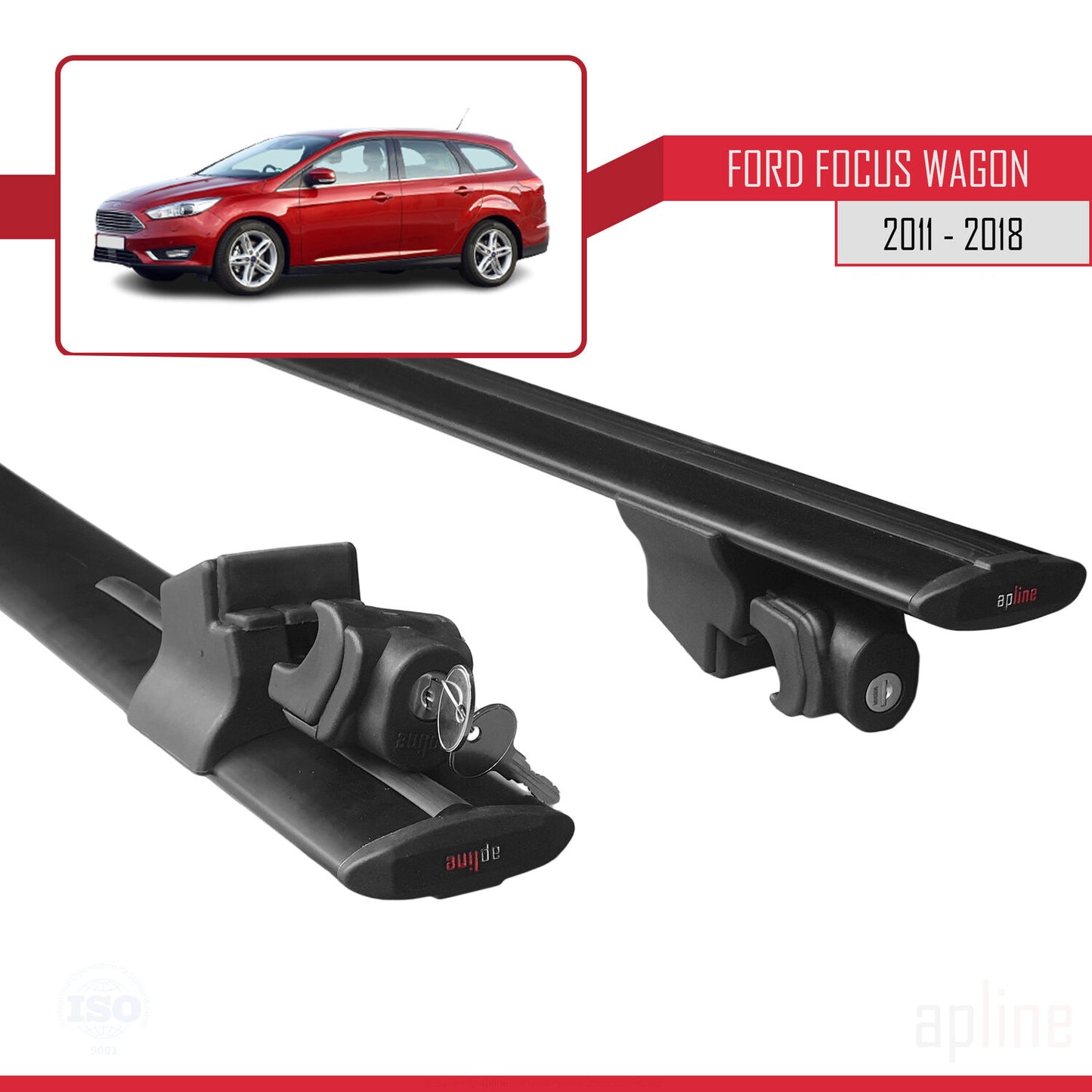 Compatible with Ford Focus 3 (C346) SW 2011-2018 HOOK Model Car Roof Rack Cross Bar Black Aluminium 2 Bars