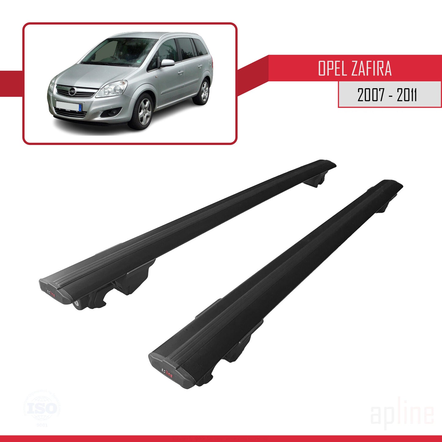 Compatible with Opel Zafira B (A05) Post-Facelift 2007-2011 HOOK Model Car Roof Rack Cross Bar Black Aluminium 2 Bars