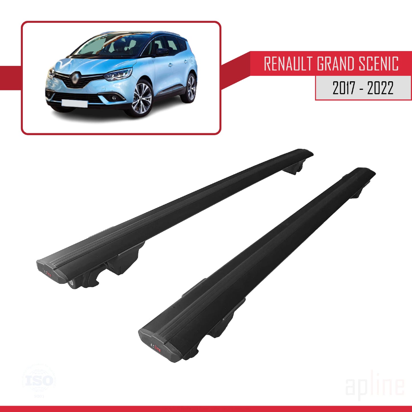 Compatible with Renault Grand Scenic 4 2017-2022 HOOK Model Car Roof Rack Cross Bar Black Aluminium 2 Bars