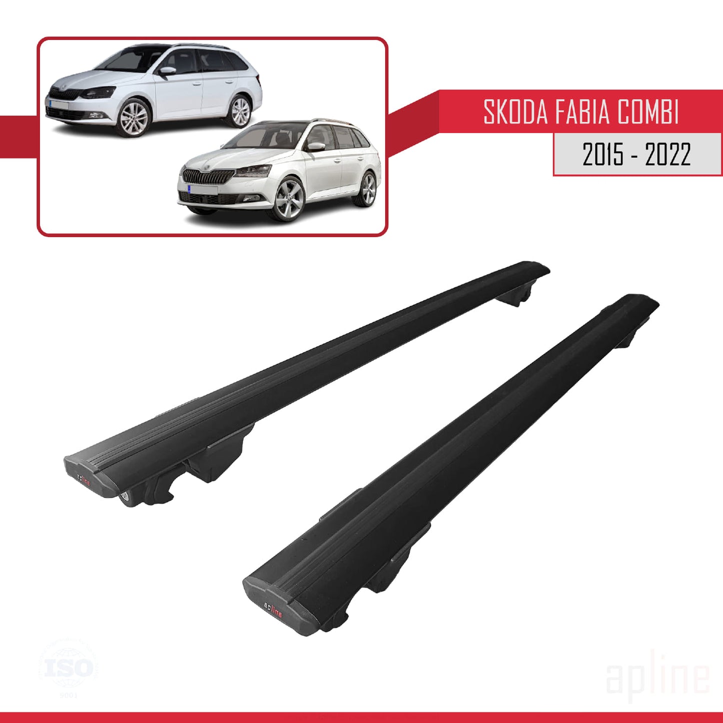 Compatible with Skoda Fabia 3 (NJ) SW 2015-2022 HOOK Model Car Roof Rack Cross Bar Black Aluminium 2 Bars
