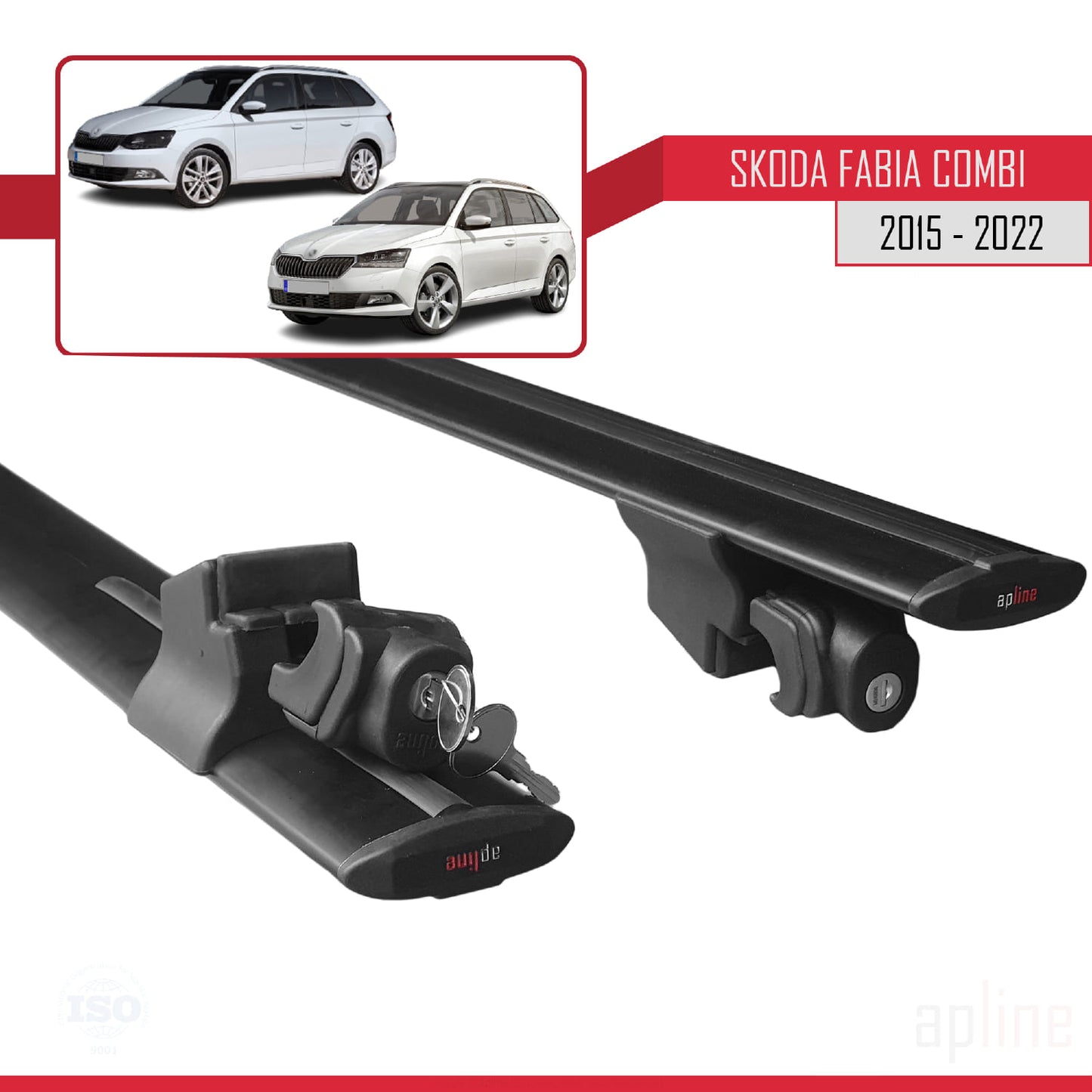 Compatible with Skoda Fabia 3 (NJ) SW 2015-2022 HOOK Model Car Roof Rack Cross Bar Black Aluminium 2 Bars