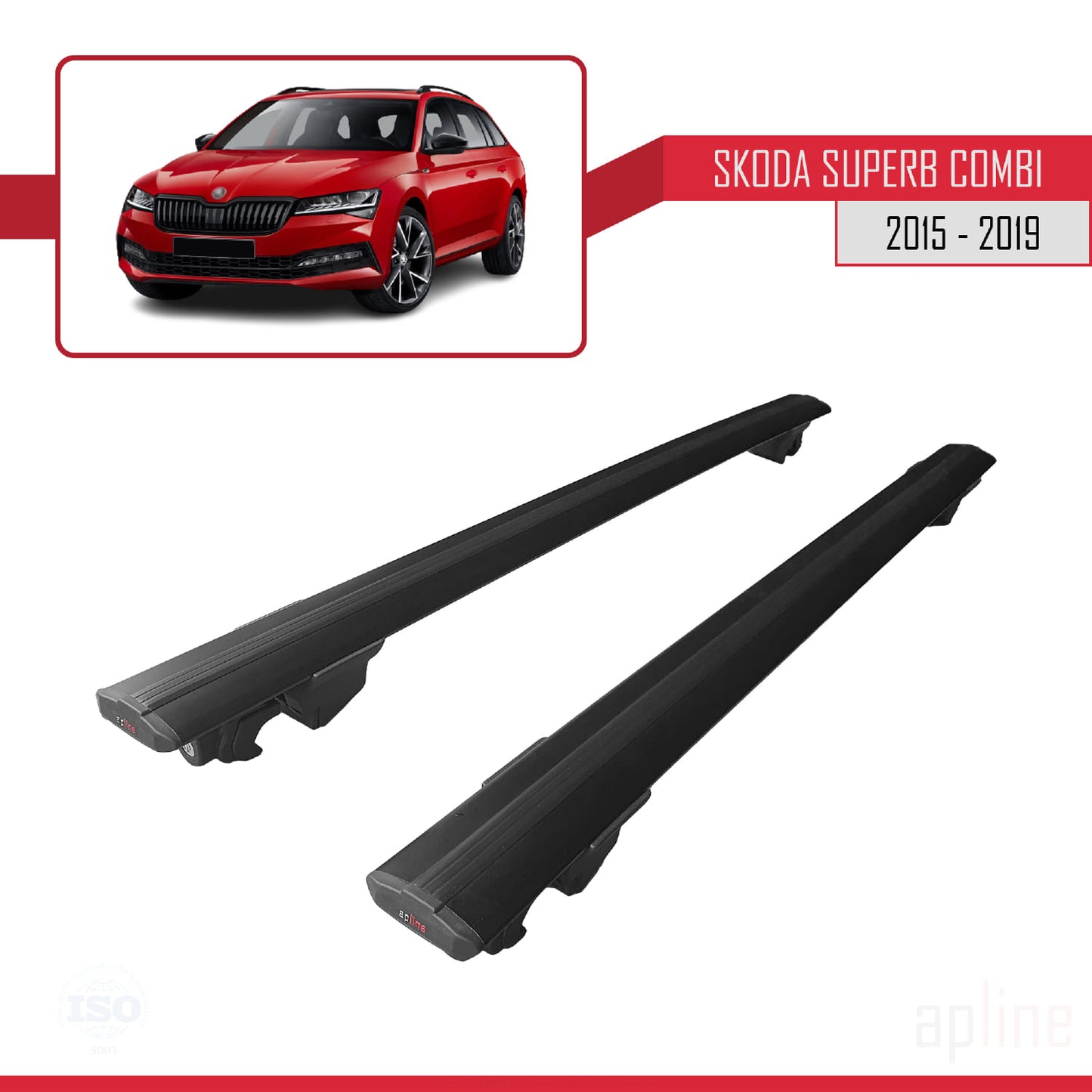 Compatible with Skoda Superb 3 (3V) SW Pre-Facelift 2015-2019 HOOK Model Car Roof Rack Cross Bar Black Aluminium 2 Bars