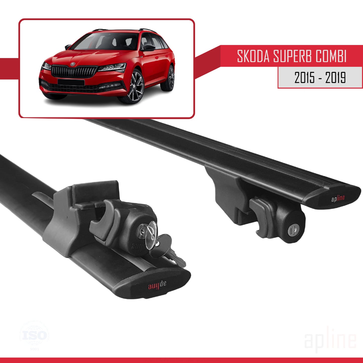 Compatible with Skoda Superb 3 (3V) SW Pre-Facelift 2015-2019 HOOK Model Car Roof Rack Cross Bar Black Aluminium 2 Bars