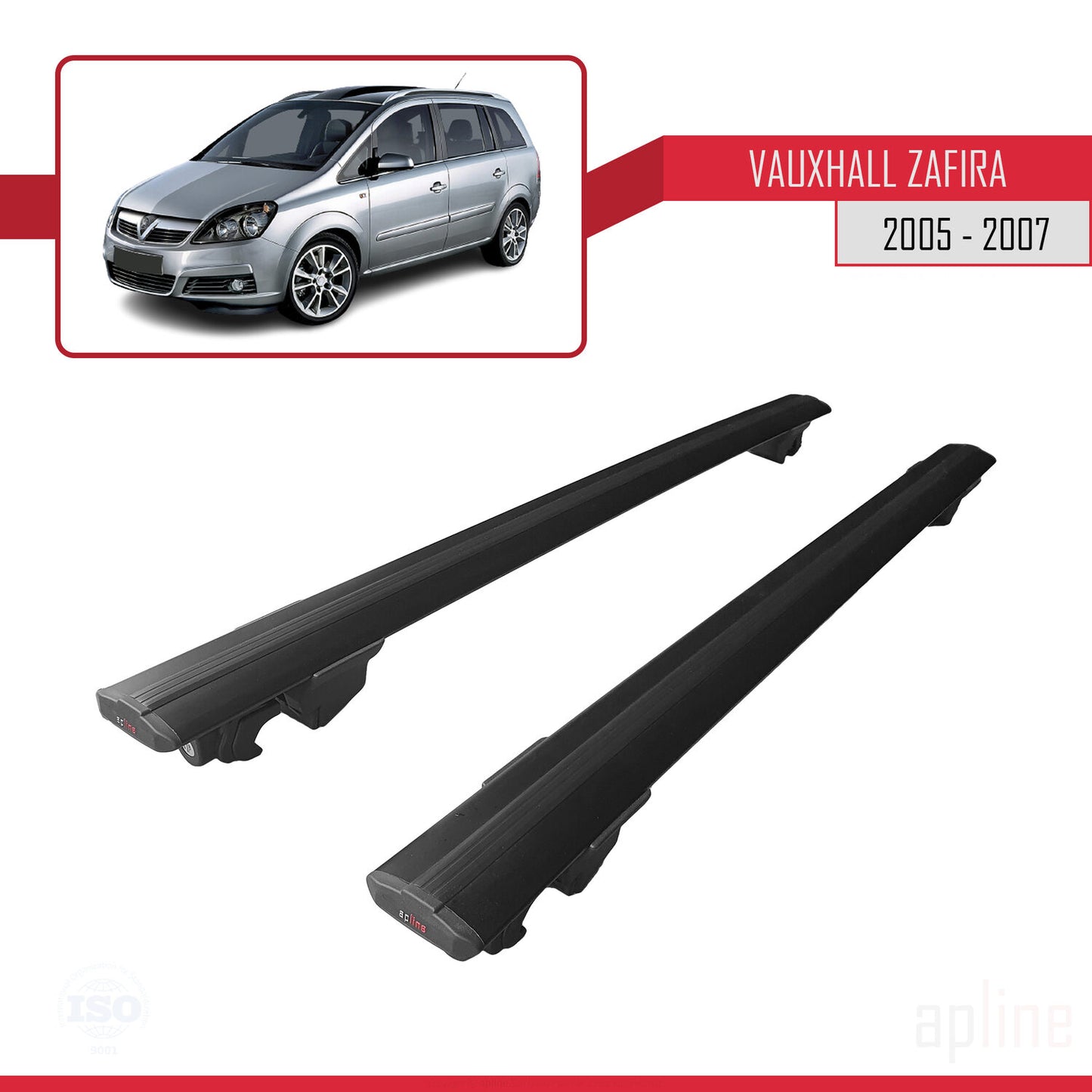Compatible with Vauxhall Zafira B (A05) 2005-2007 HOOK Model Car Roof Rack Cross Bar Black Aluminium 2 Bars