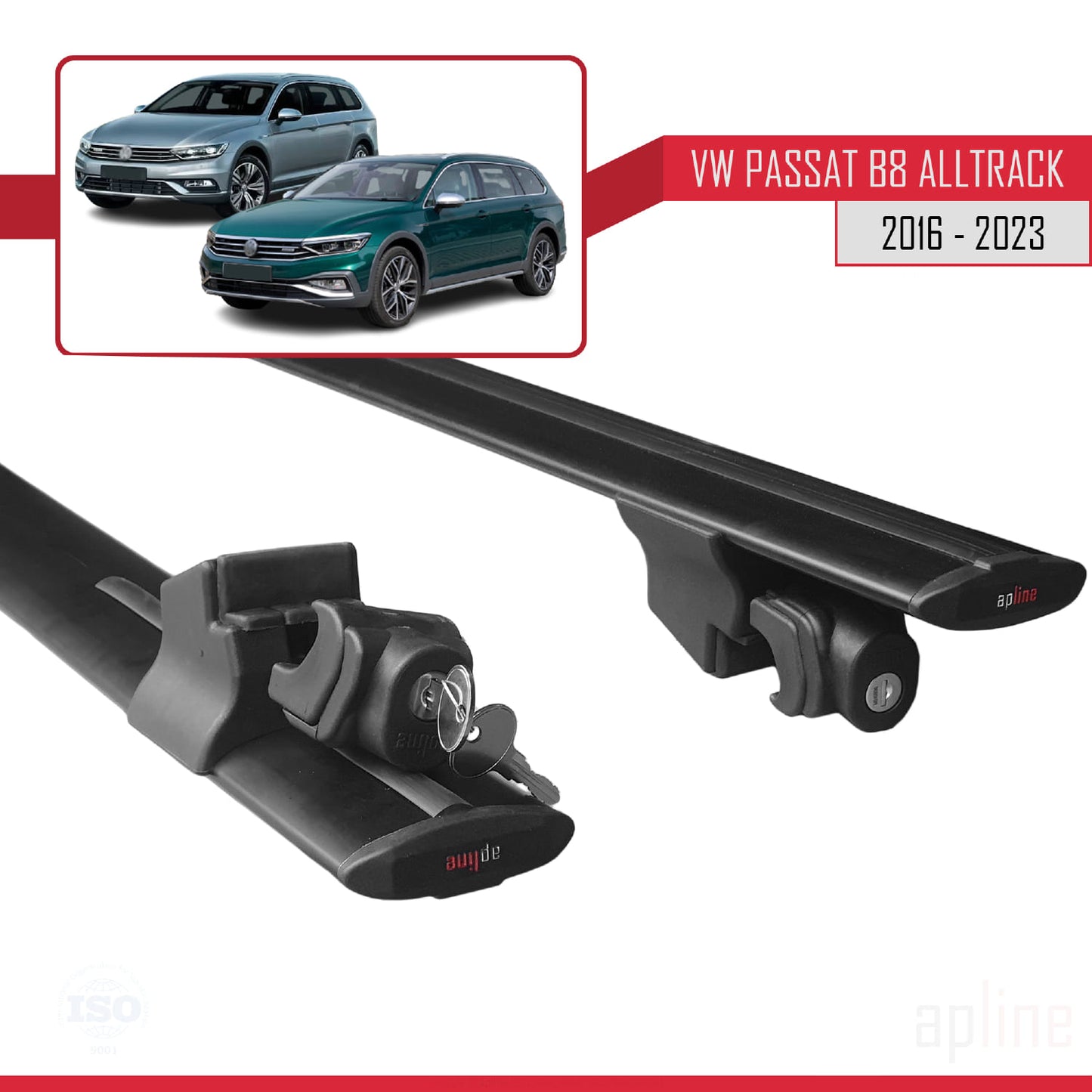 Compatible with Volkswagen Passat B8 (3G) Alltrack 2016-2023 HOOK Model Car Roof Rack Cross Bar Black Aluminium 2 Bars