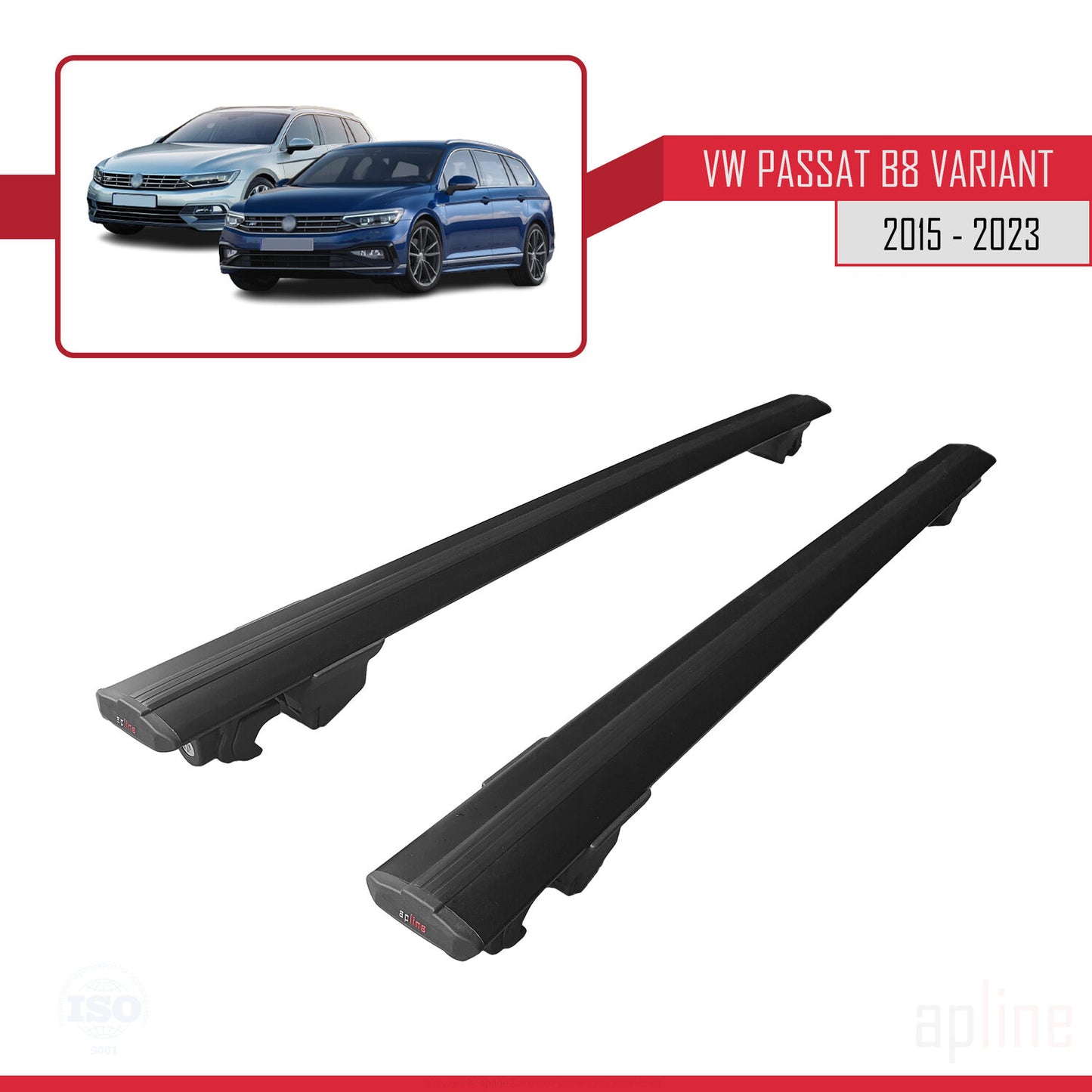 Compatible with Volkswagen Passat B8 (3G) Variant 2015-2023 HOOK Model Car Roof Rack Cross Bar Black Aluminium 2 Bars