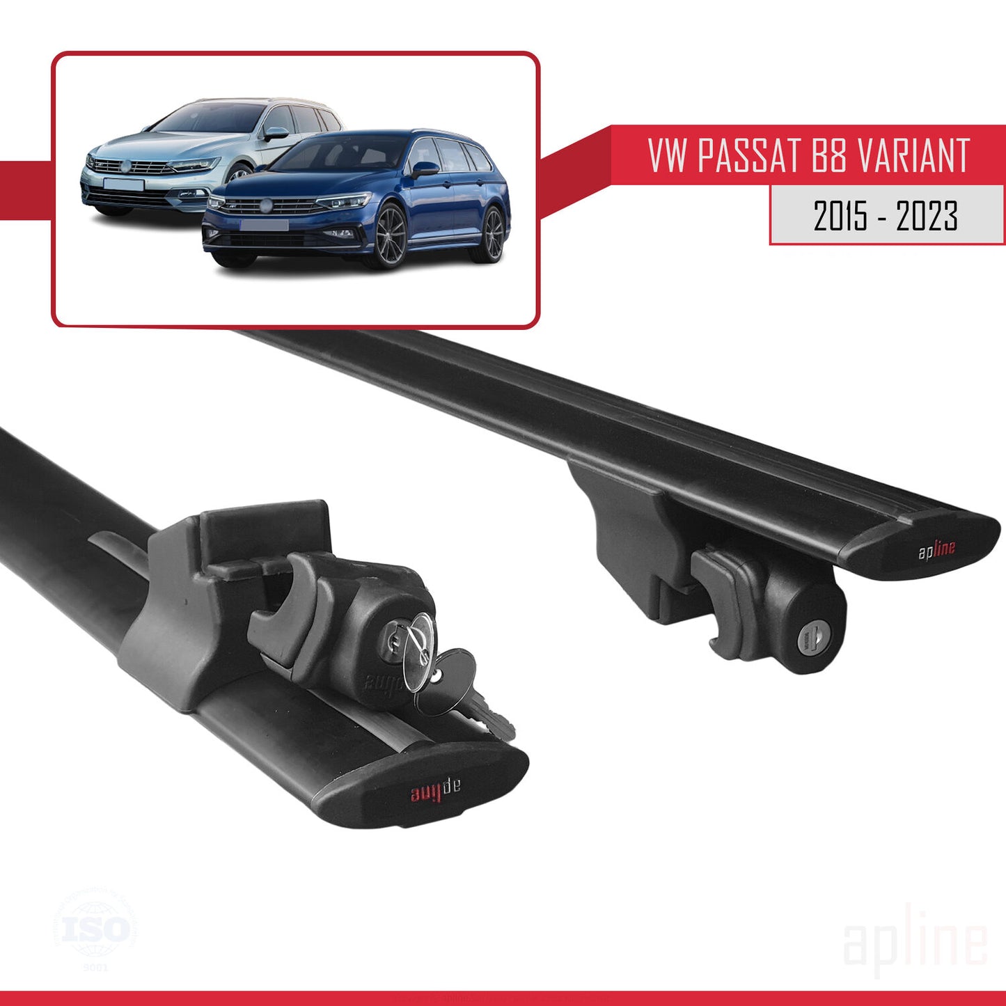 Compatible with Volkswagen Passat B8 (3G) Variant 2015-2023 HOOK Model Car Roof Rack Cross Bar Black Aluminium 2 Bars