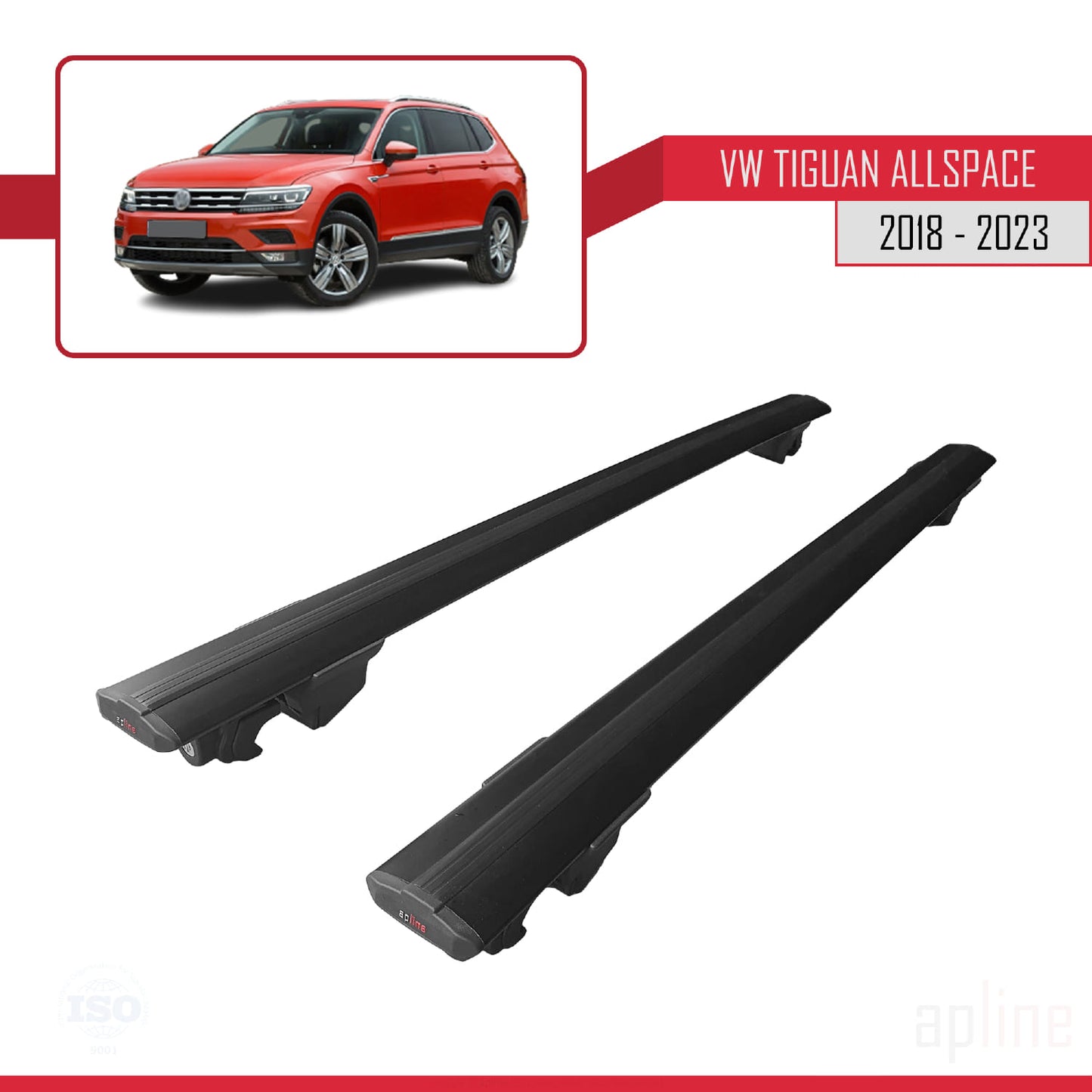 Compatible with Volkswagen Tiguan Allspace (BW) 2018-2023 HOOK Model Car Roof Rack Cross Bar Black Aluminium 2 Bars
