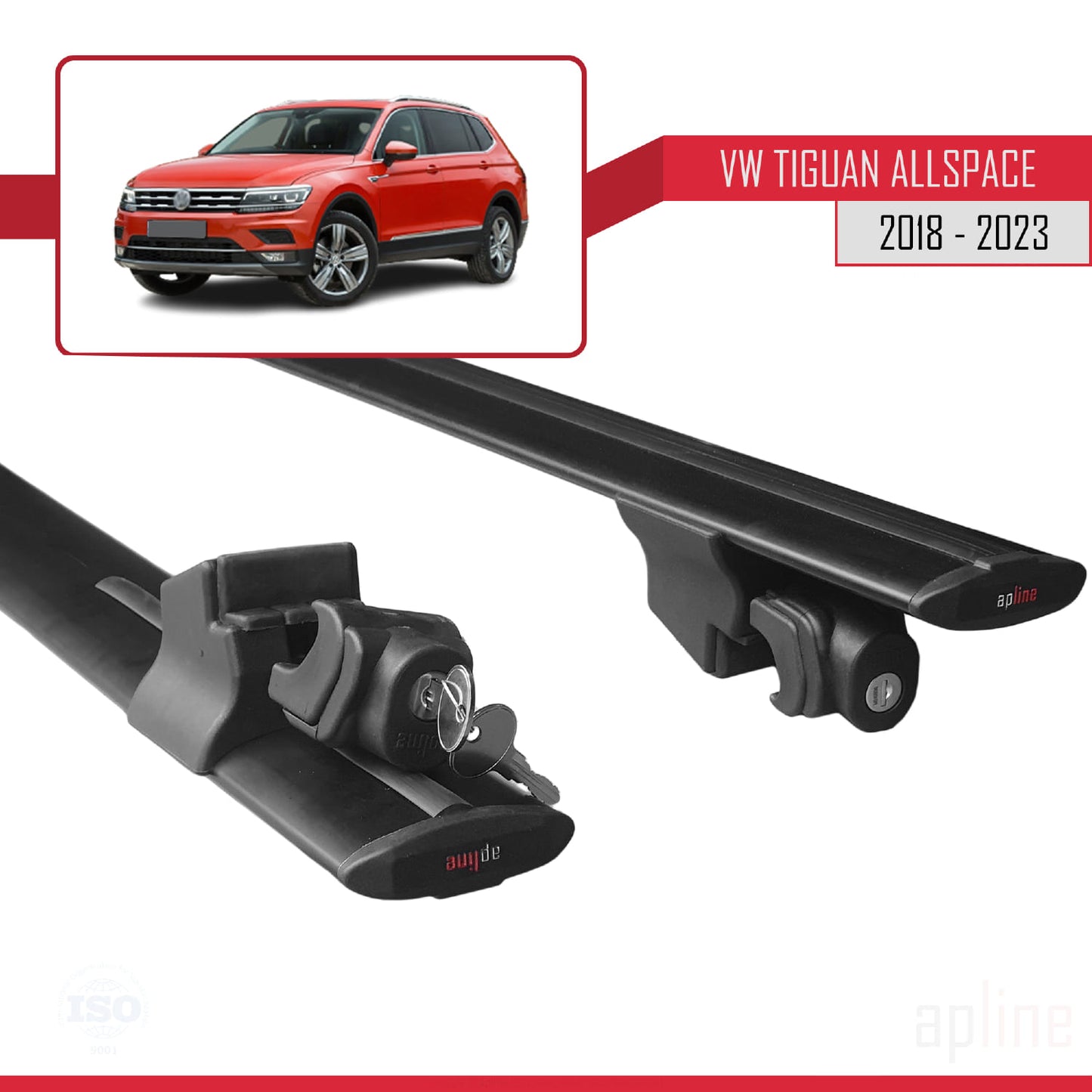 Compatible with Volkswagen Tiguan Allspace (BW) 2018-2023 HOOK Model Car Roof Rack Cross Bar Black Aluminium 2 Bars