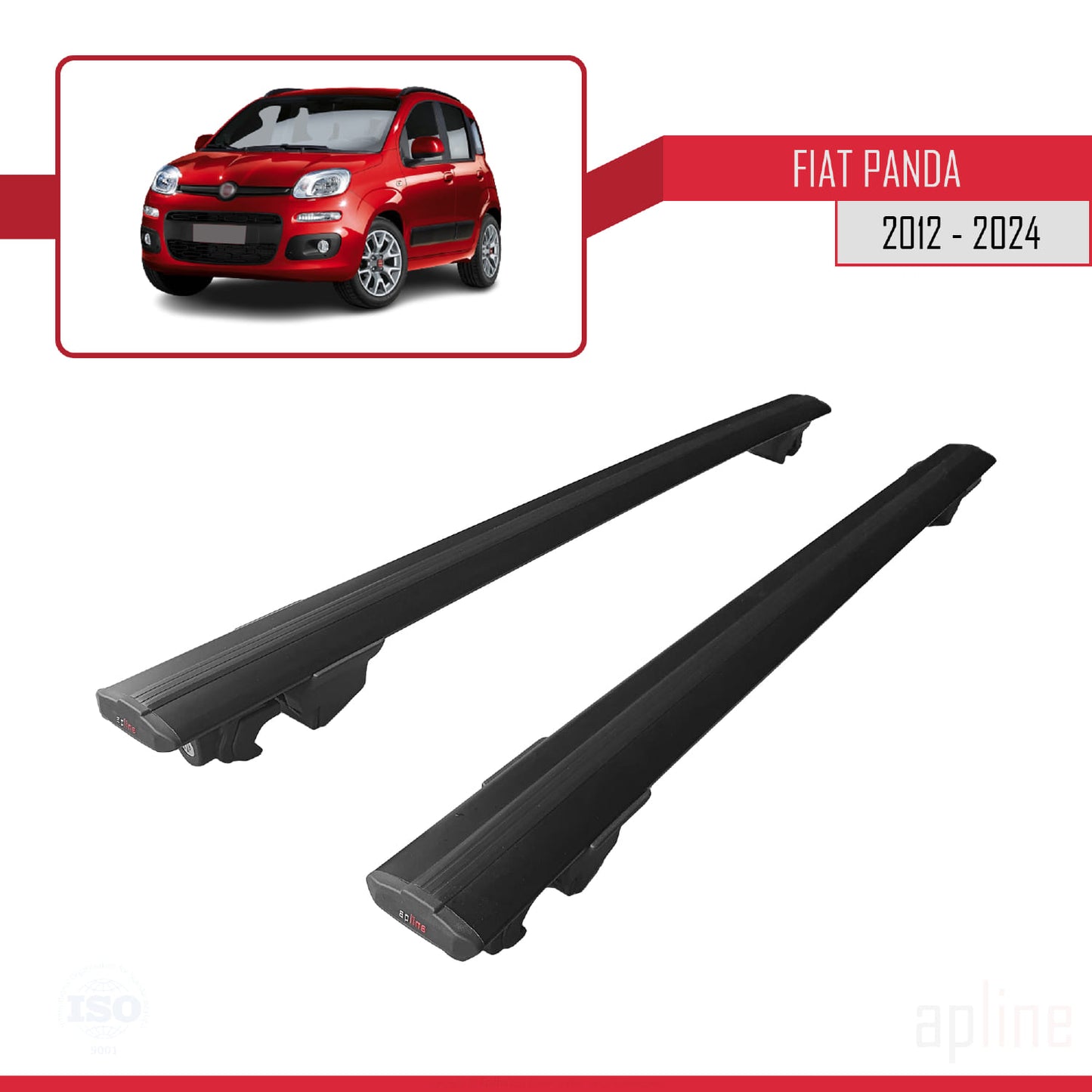 Compatible with Fiat Panda 3 (319) 2012-2024 HOOK Model Car Roof Rack Cross Bar Black Aluminium 2 Bars