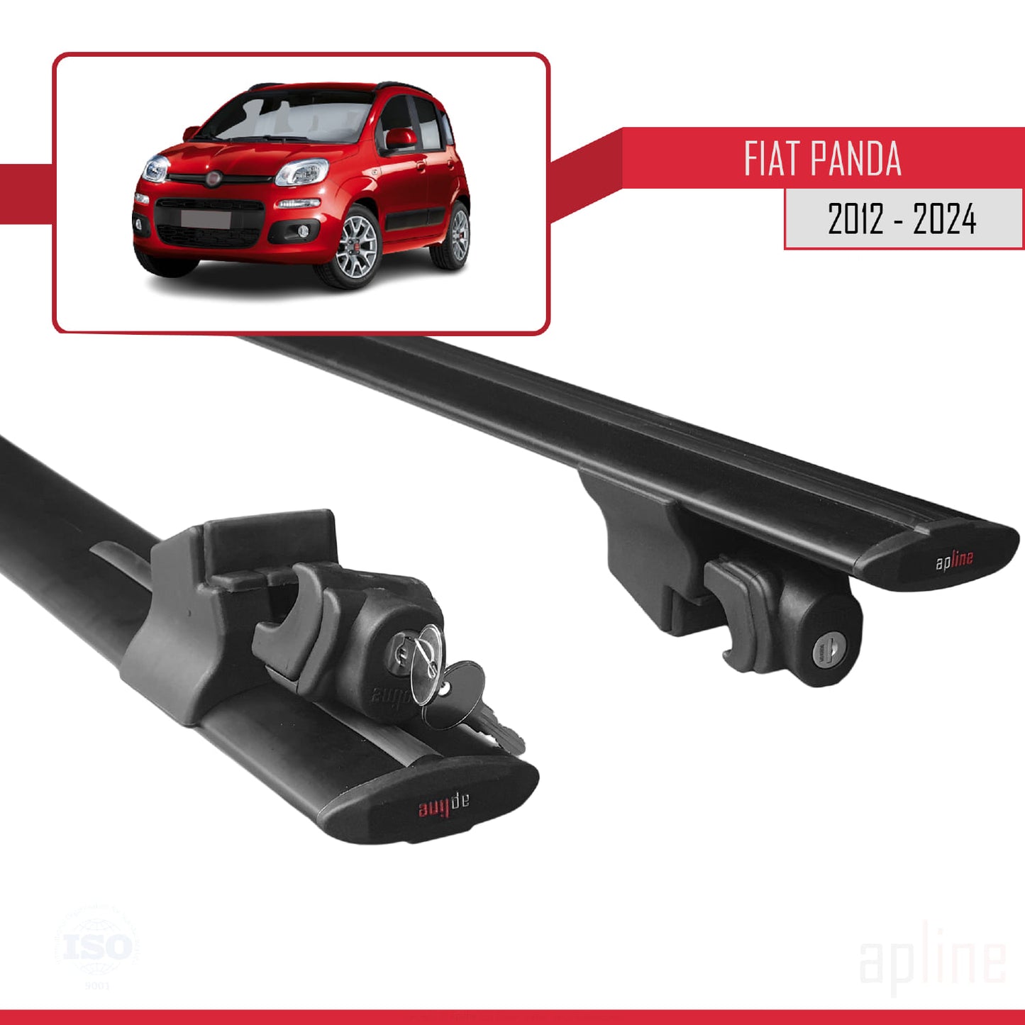 Compatible with Fiat Panda 3 (319) 2012-2024 HOOK Model Car Roof Rack Cross Bar Black Aluminium 2 Bars