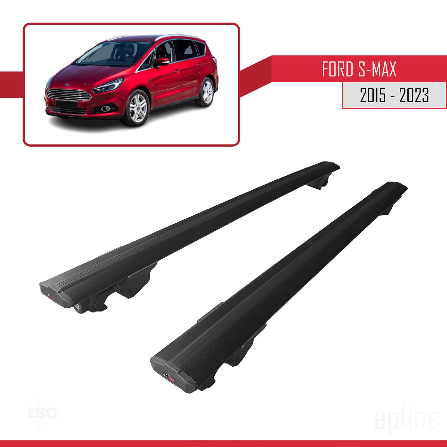 Compatible with Ford S-Max 2 (CD539) 2015-2023 HOOK Model Car Roof Rack Cross Bar Black Aluminium 2 Bars