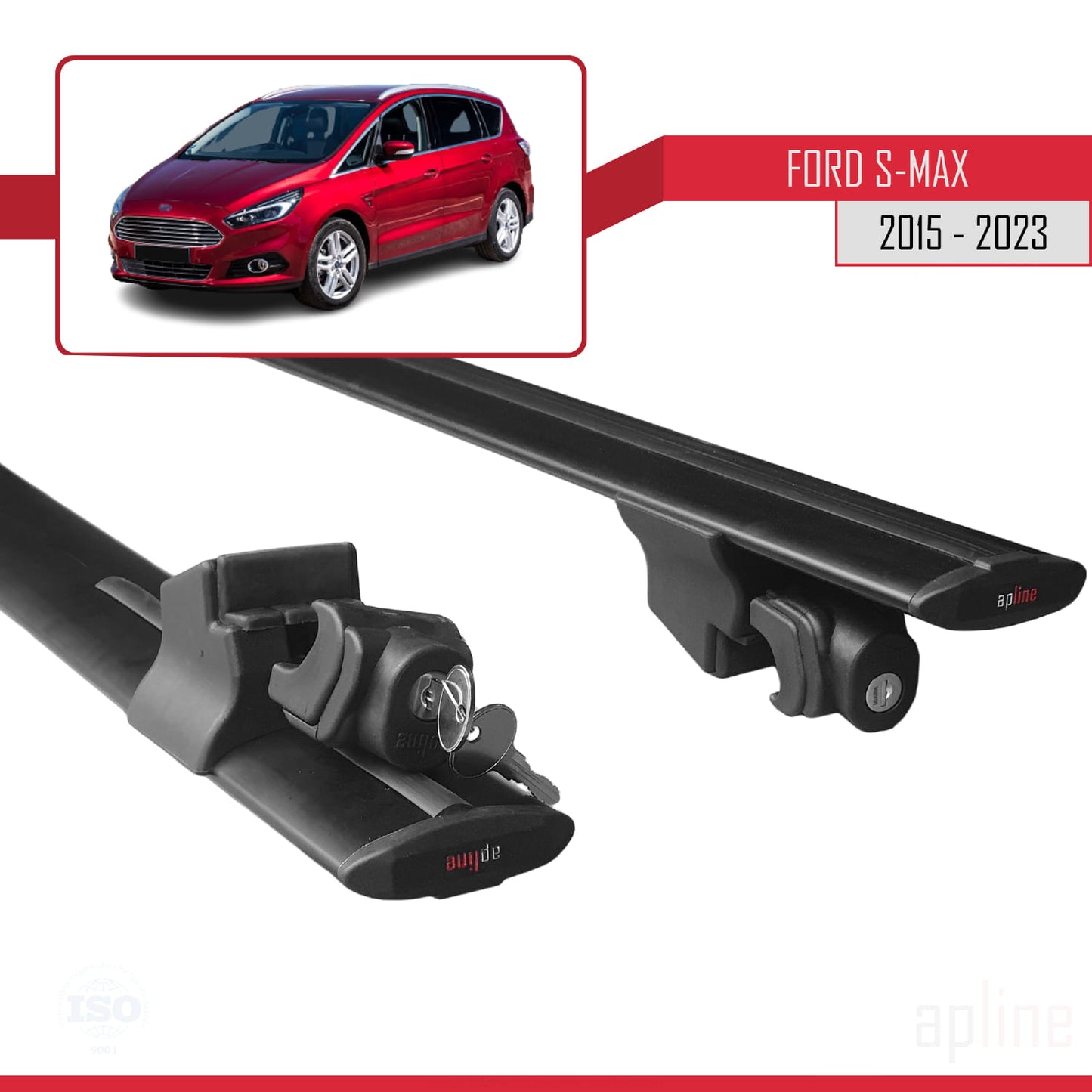 Compatible with Ford S-Max 2 (CD539) 2015-2023 HOOK Model Car Roof Rack Cross Bar Black Aluminium 2 Bars