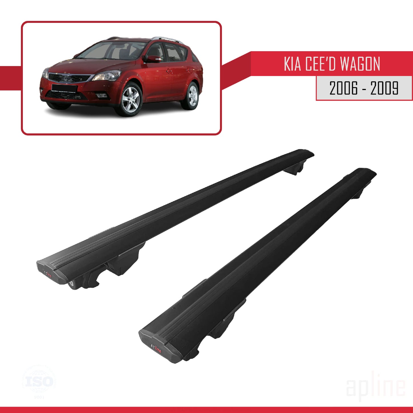 Compatible with Kia Ceed (ED) SW Pre-Facelift 2006-2009 HOOK Model Car Roof Rack Cross Bar Black Aluminium 2 Bars