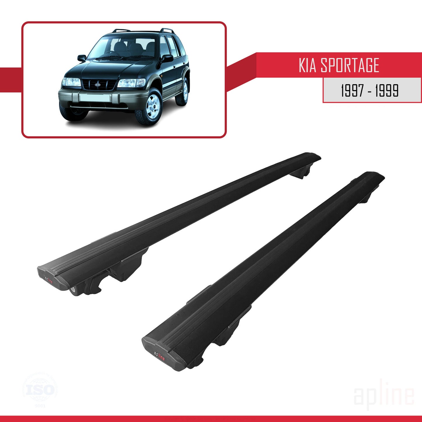 Compatible with Kia Sportage 1997-1999 HOOK Model Car Roof Rack Cross Bar Black Aluminium 2 Bars