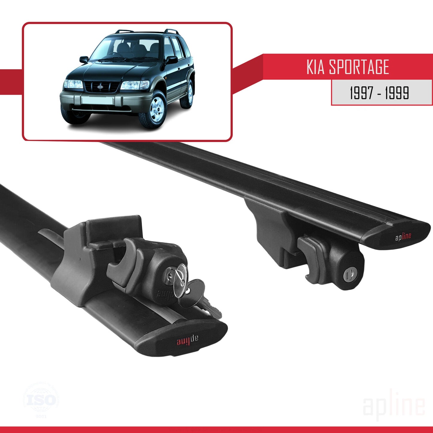 Compatible with Kia Sportage 1997-1999 HOOK Model Car Roof Rack Cross Bar Black Aluminium 2 Bars