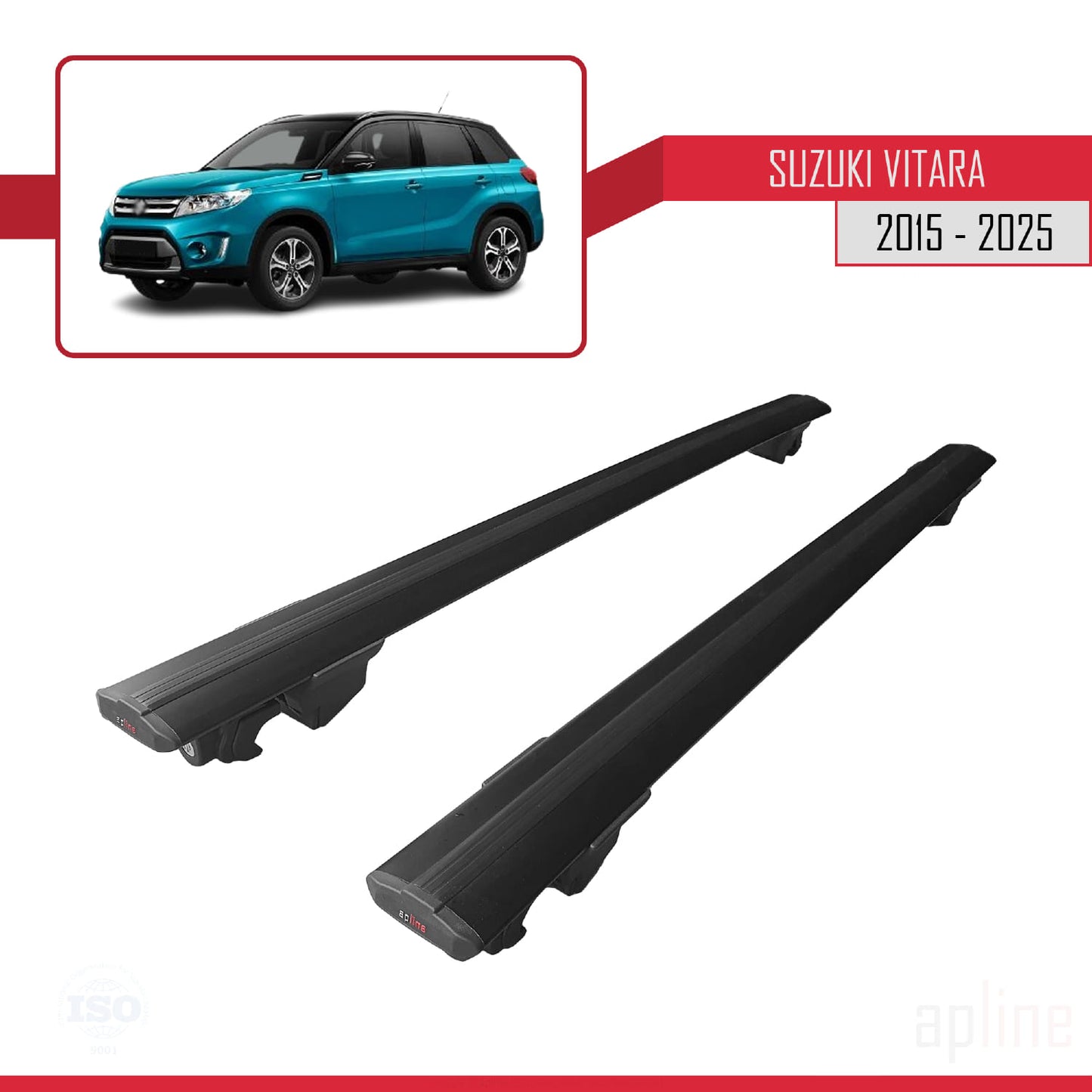 Compatible with Suzuki Vitara 2015-2025 HOOK Model Car Roof Rack Cross Bar Black Aluminium 2 Bars