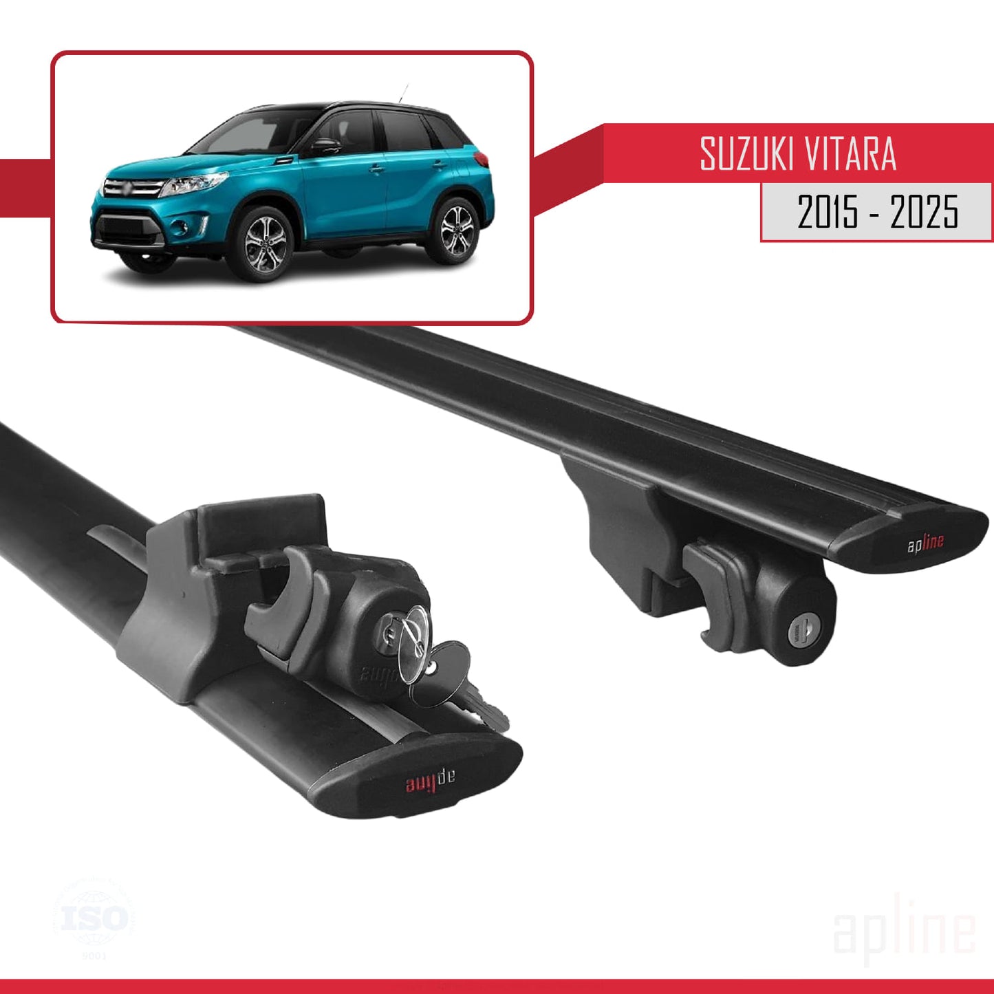Compatible with Suzuki Vitara 2015-2025 HOOK Model Car Roof Rack Cross Bar Black Aluminium 2 Bars