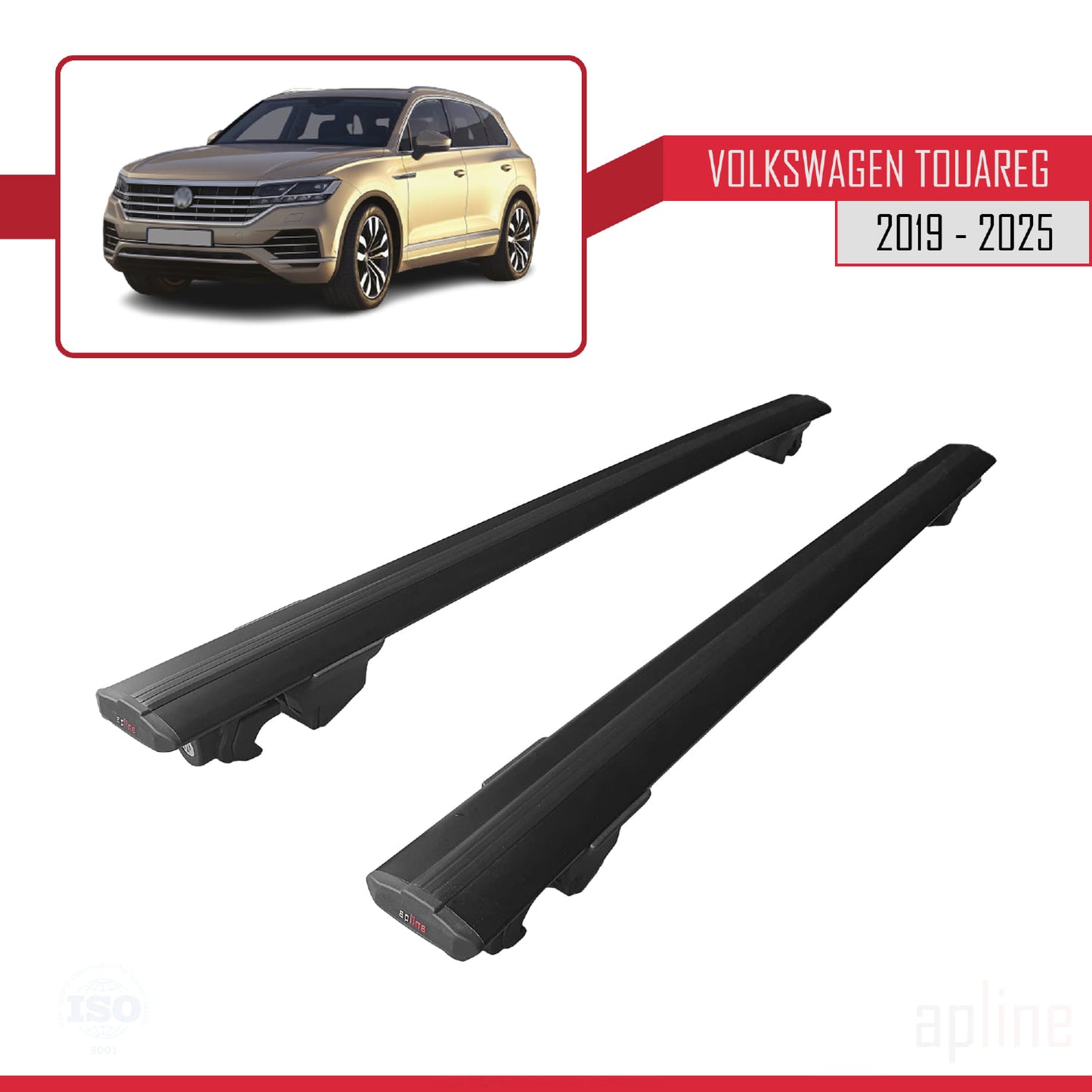 Compatible with Volkswagen Touareg 3 (CR) 2019-2025 HOOK Model Car Roof Rack Cross Bar Black Aluminium 2 Bars