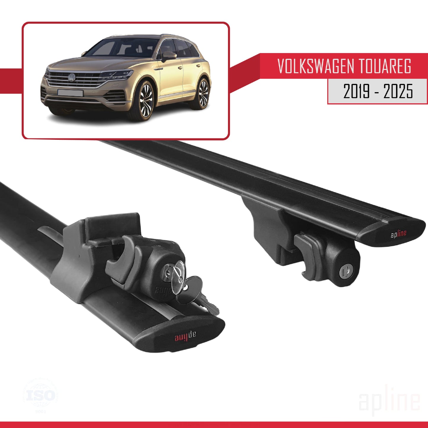 Compatible with Volkswagen Touareg 3 (CR) 2019-2025 HOOK Model Car Roof Rack Cross Bar Black Aluminium 2 Bars