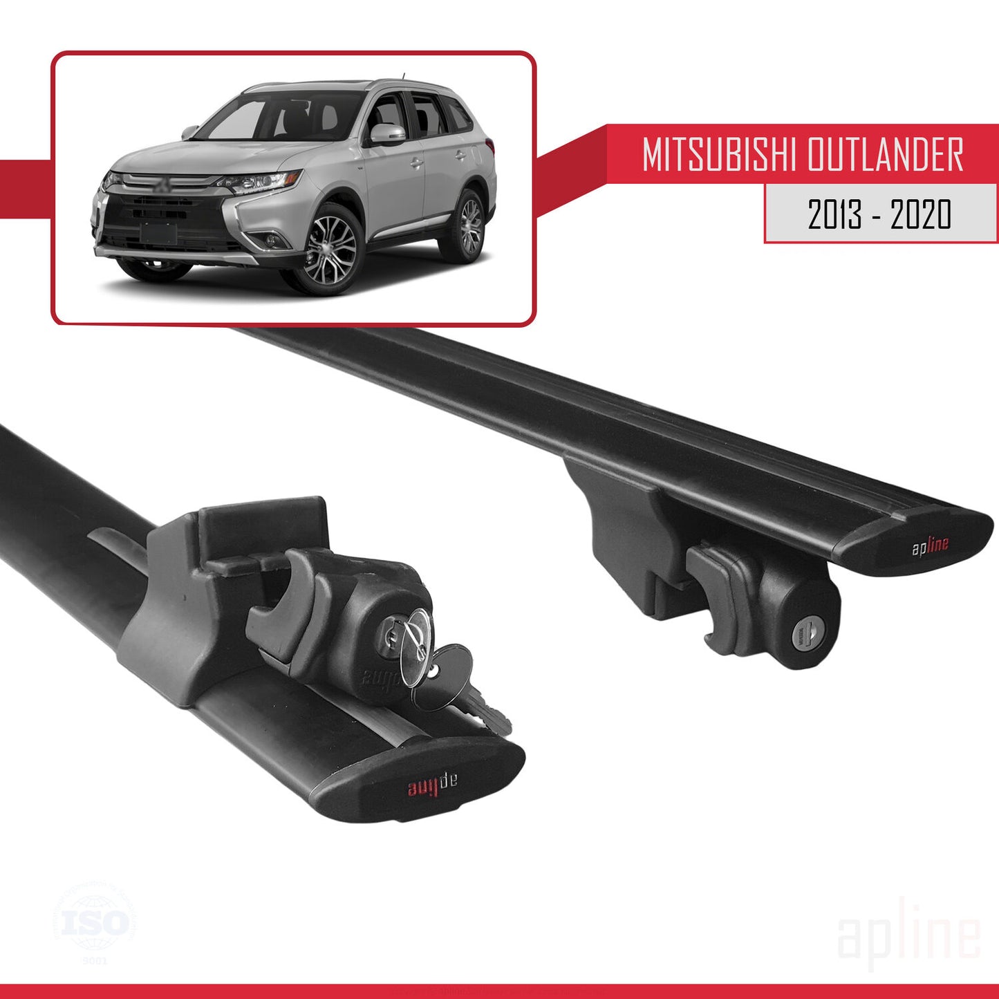 Compatible with Mitsubishi Outlander 3 2013-2020 HOOK Model Car Roof Rack Cross Bar Black Aluminium 2 Bars