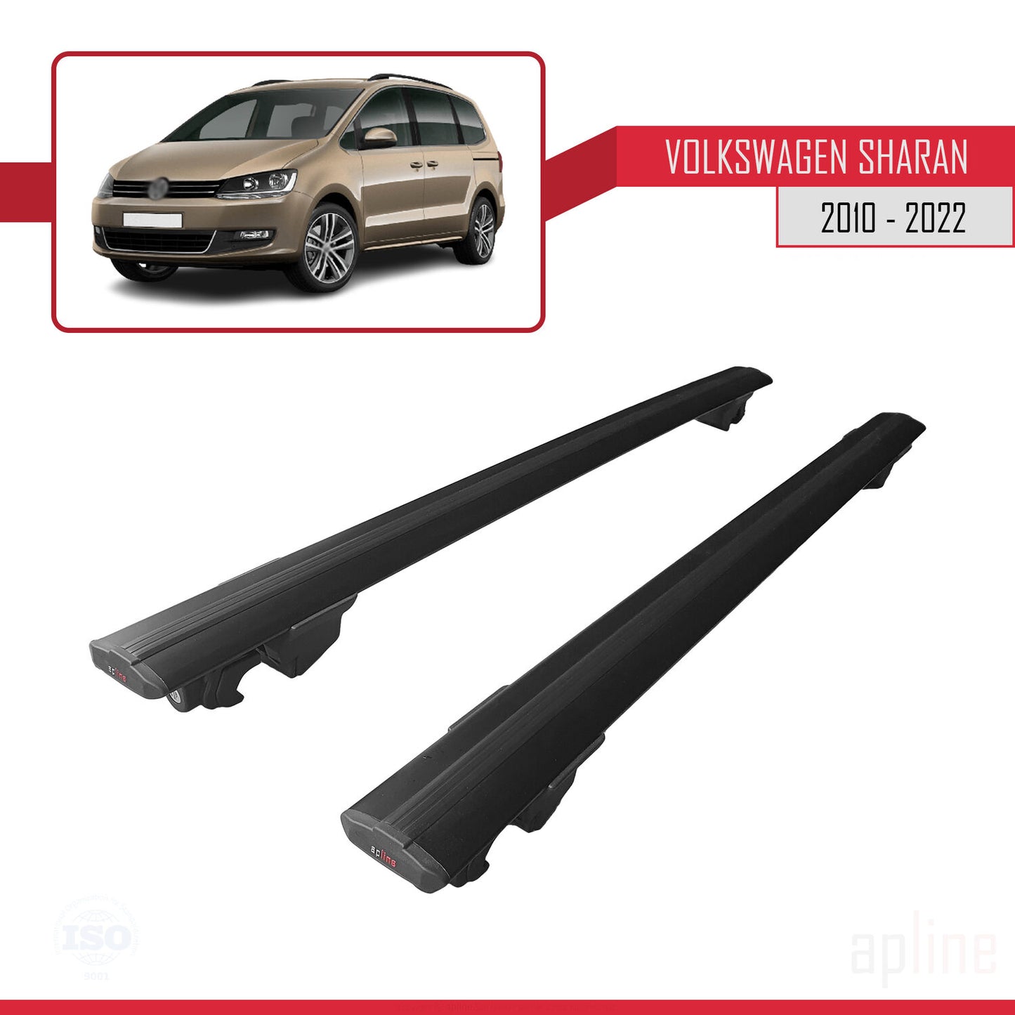 Compatible with Volkswagen Sharan 2 (7N) 2010-2022 HOOK Model Car Roof Rack Cross Bar Black Aluminium 2 Bars