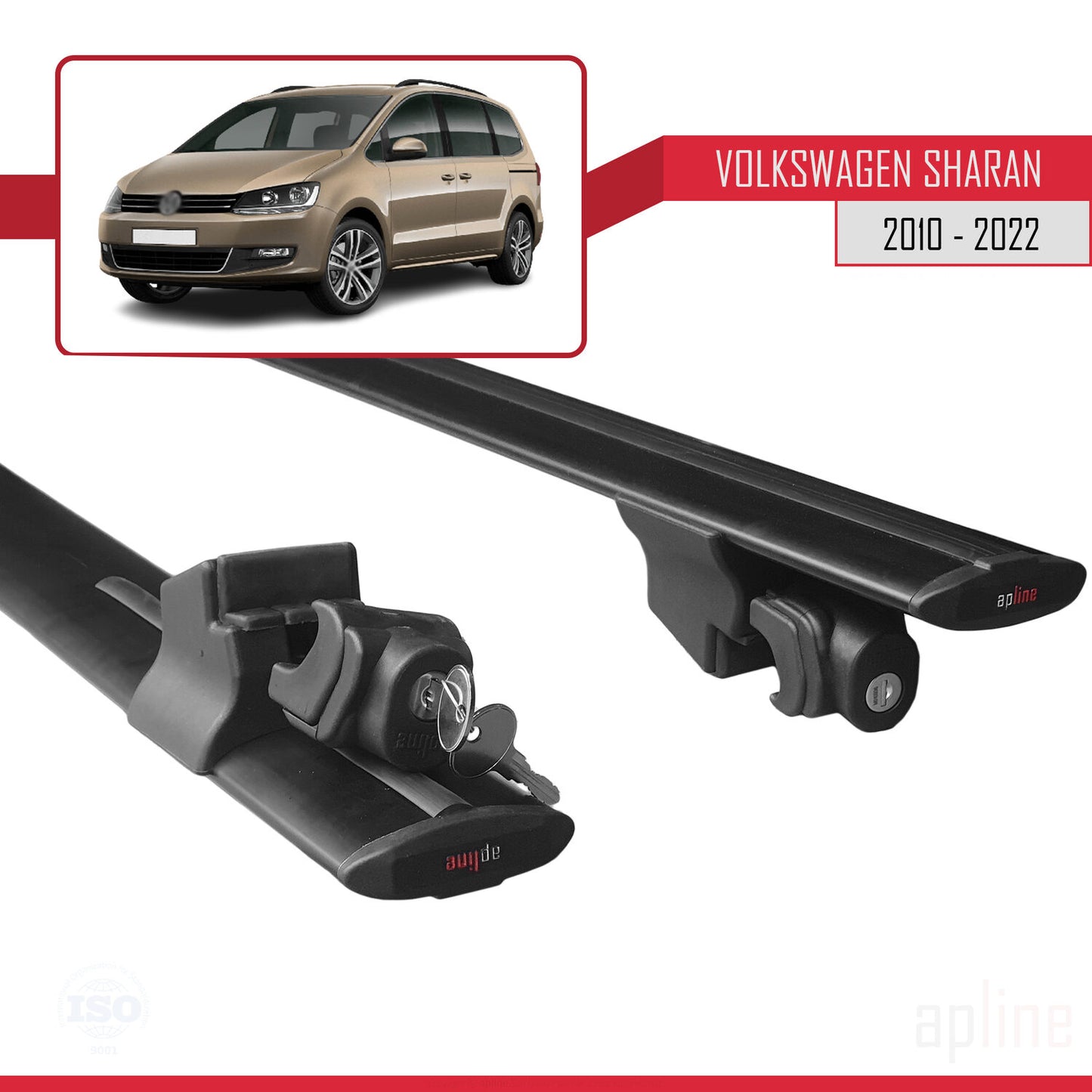 Compatible with Volkswagen Sharan 2 (7N) 2010-2022 HOOK Model Car Roof Rack Cross Bar Black Aluminium 2 Bars
